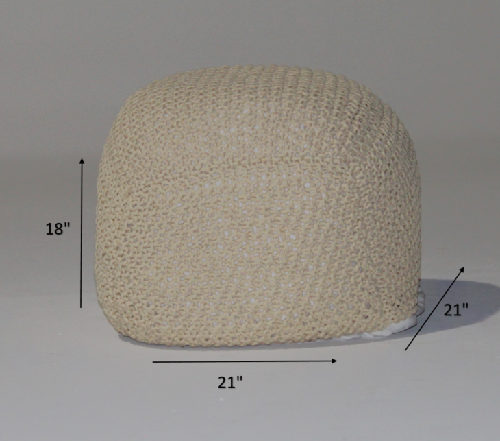 SEMI-Rounded Pouf - Cable Knitted - Handmade - Perfect Seating for Children and Adults - Footrest for Living Room or Bedroom - 100% Cotton Pouf (21" X 21" X 18")