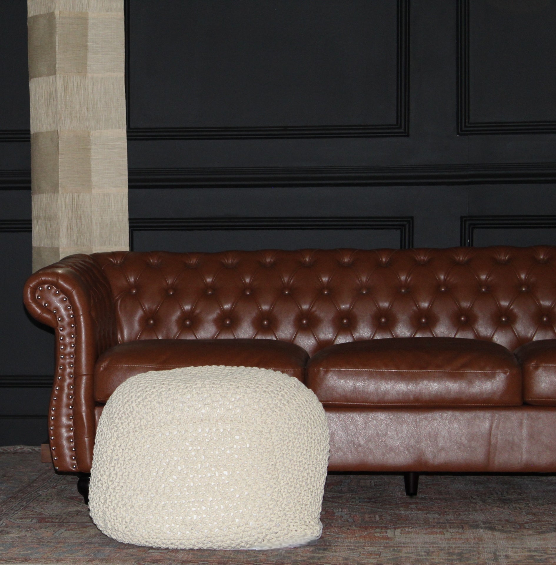 SEMI-Rounded Pouf - Cable Knitted - Handmade - Perfect Seating for Children and Adults - Footrest for Living Room or Bedroom - 100% Cotton Pouf (21" X 21" X 18")