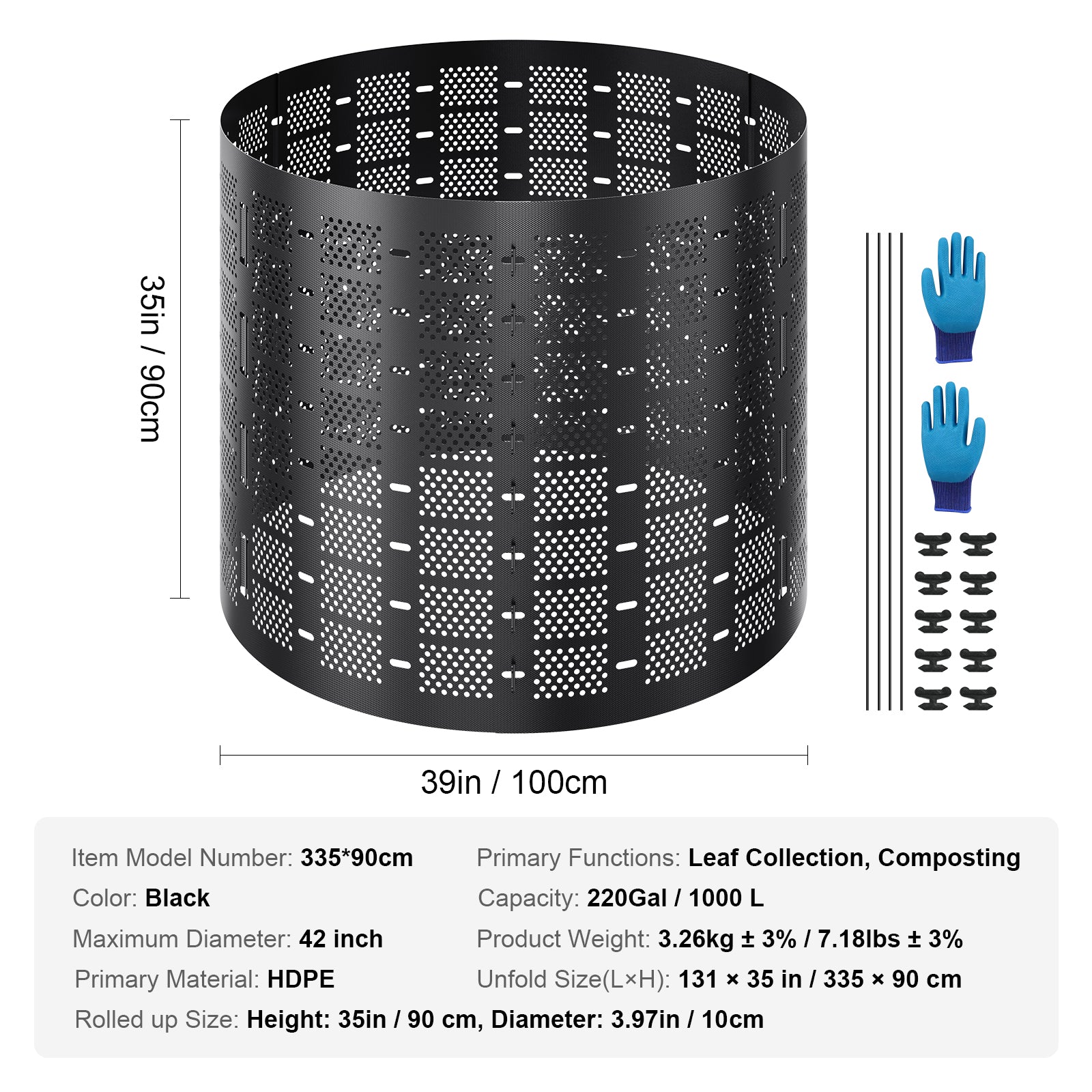 Compost Bin 220 Gallon, Outdoor Expandable Composter, Easy to Setup & Large Capacity Composting Bin, Fast Creation of Fertile Soil