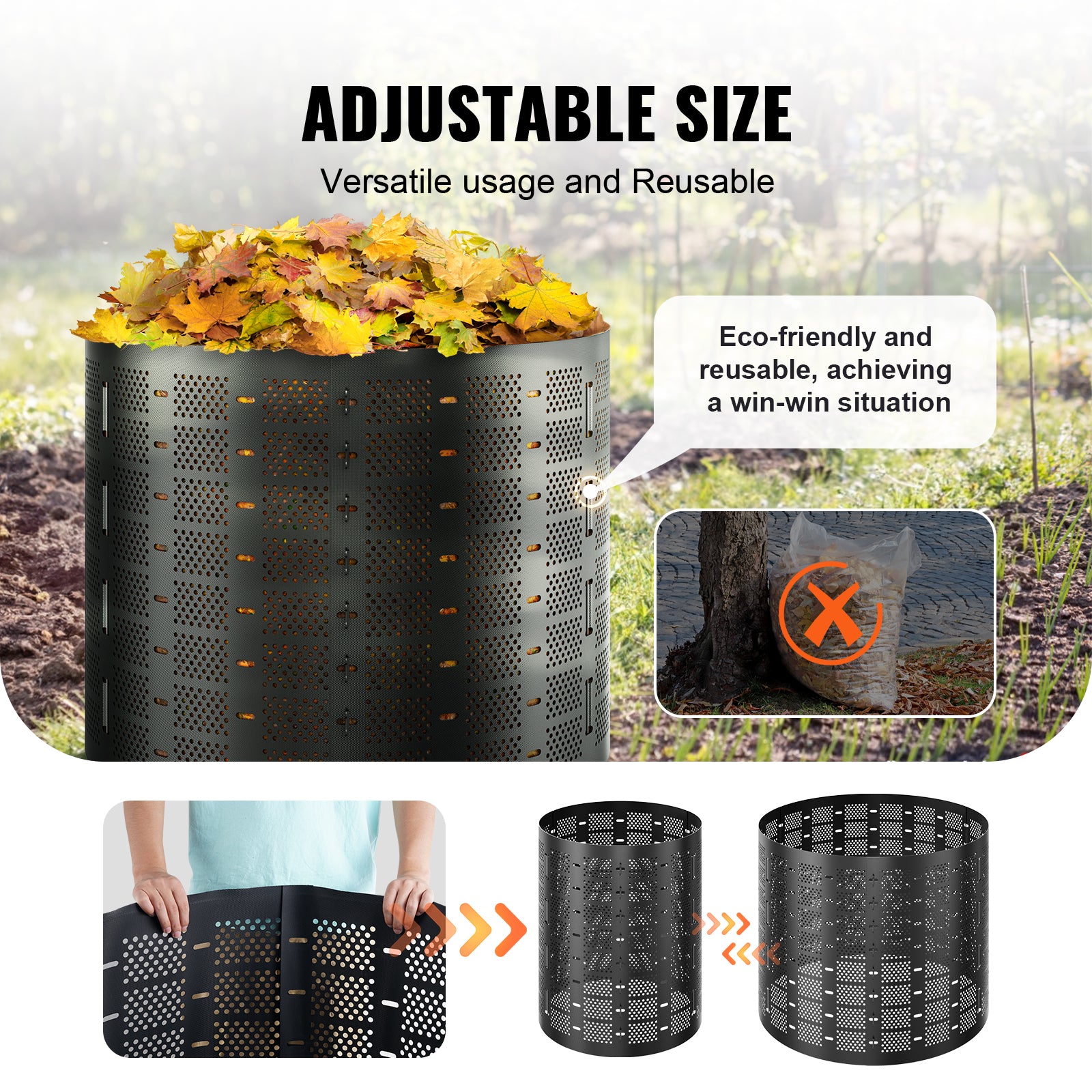 Compost Bin 220 Gallon, Outdoor Expandable Composter, Easy to Setup & Large Capacity Composting Bin, Fast Creation of Fertile Soil