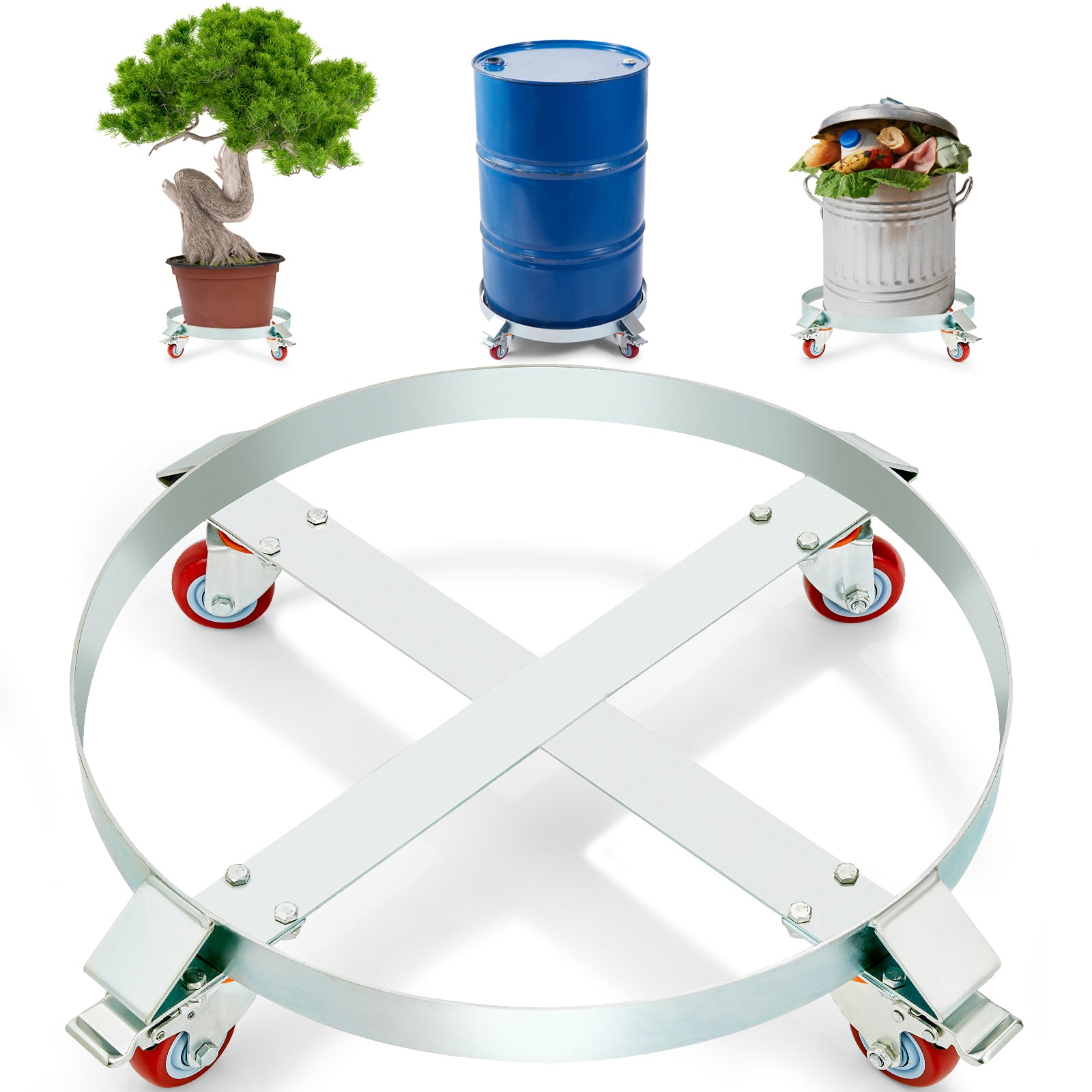 55 Gallon Heavy Duty Drum Dolly, 1000lbs Load Capacity, Barrel Dolly Cart Drum Caddy, Non Tipping Hand Truck Capacity Dollies with Steel Frame 4 Swivel Casters Wheel, for Warehouse Drum Handling