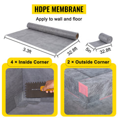 Shower Curb Kit 38" x 60" Watertight Shower Curb Overlay with 4" PVC Offset Bonding Flange, 4" Stainless Steel Grate, 2 Cuttable Shower Curb and Trowel, Shower Pan Slope Sticks Fit for Bathroom