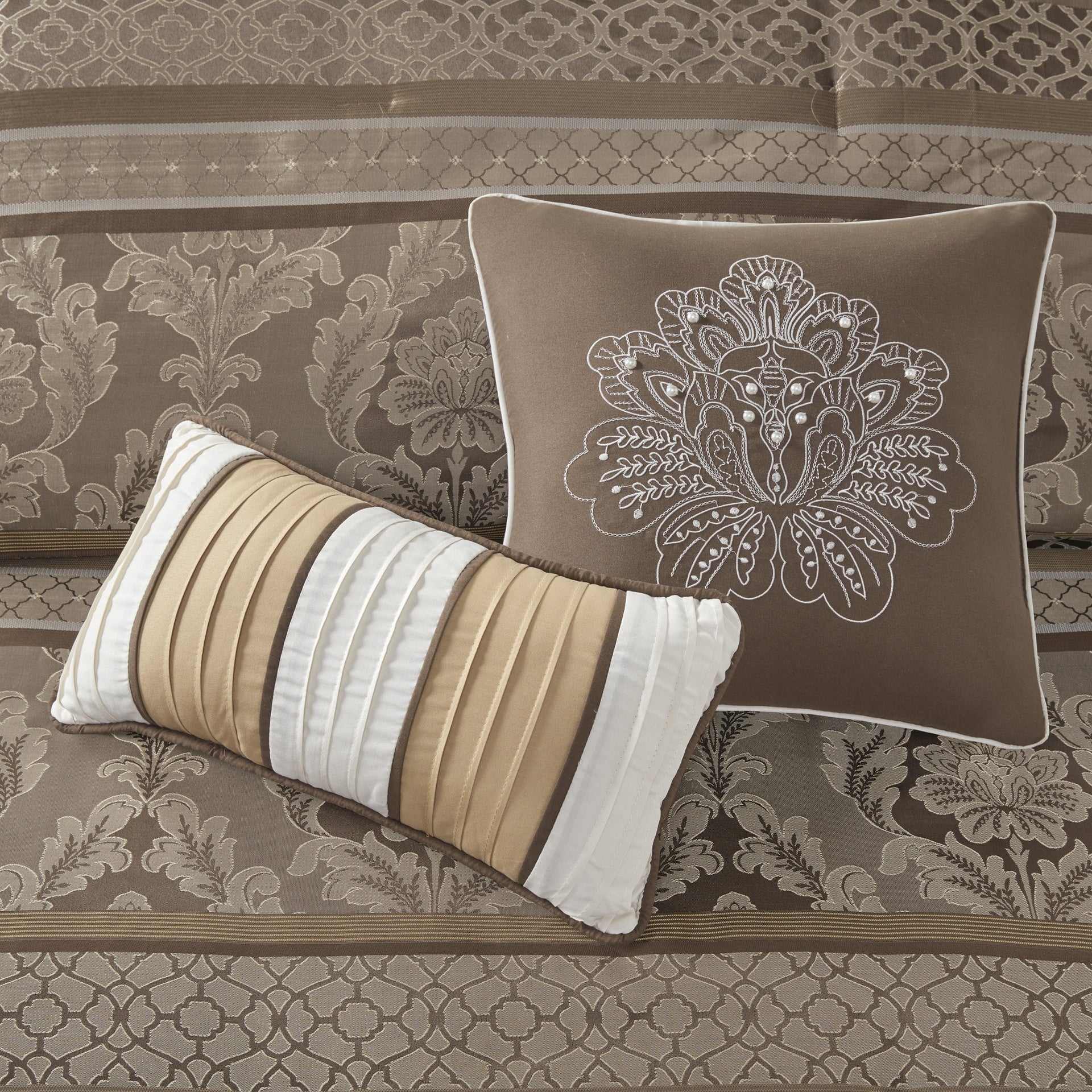 7 Piece Jacquard Comforter Set Brown/Gold King