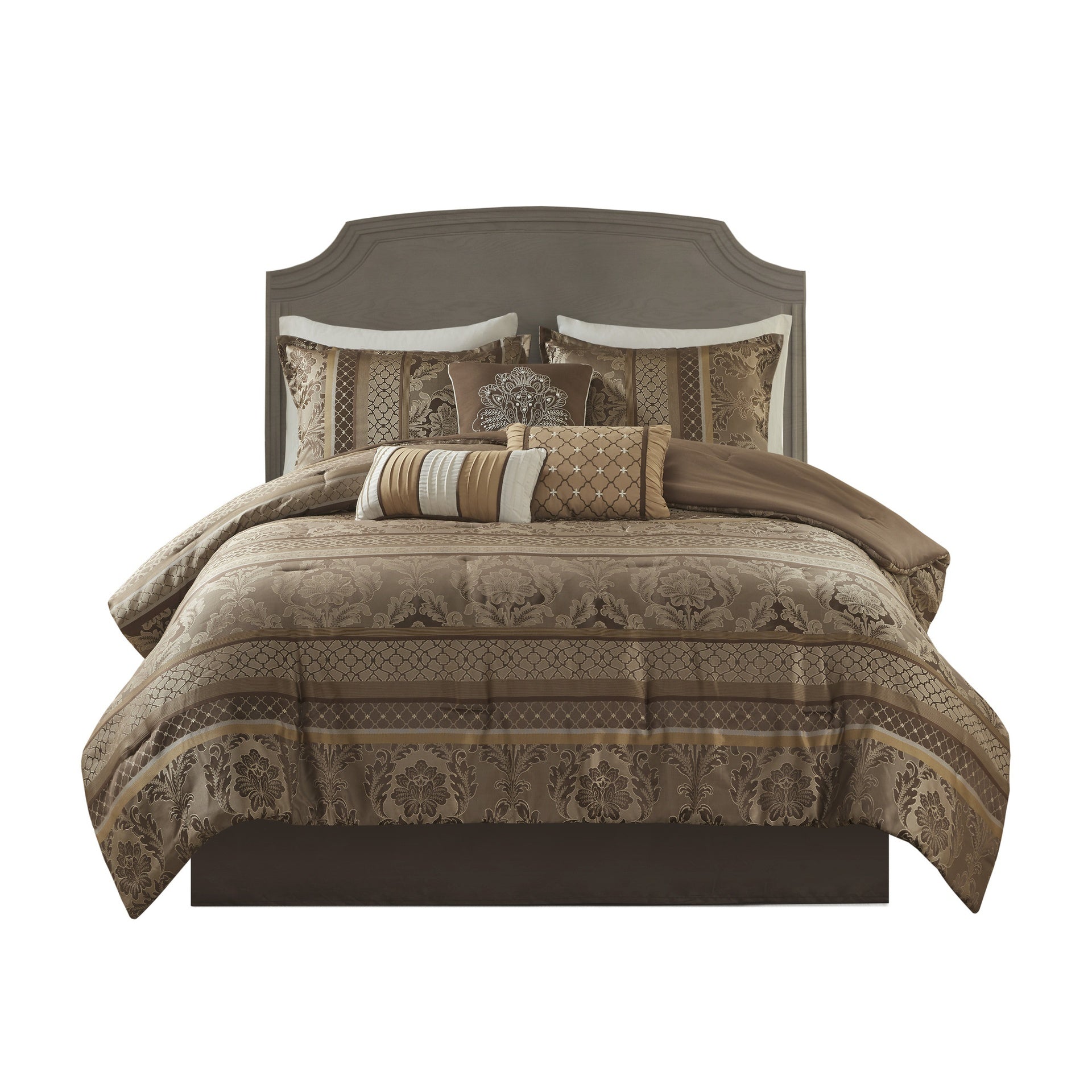 7 Piece Jacquard Comforter Set Brown/Gold King
