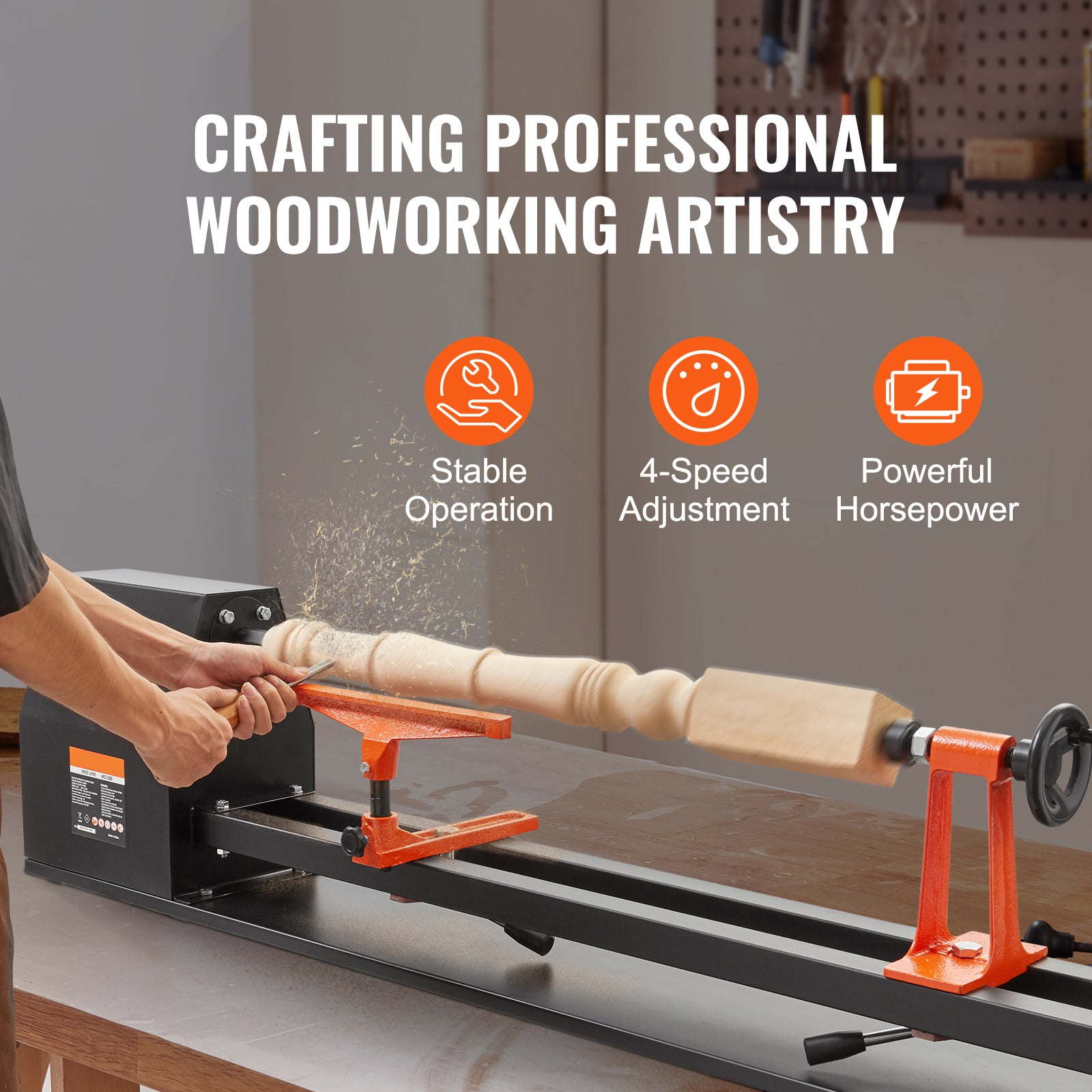 Benchtop Wood Lathe, 14 in x 40 in, 0.5 HP 370W Power Wood Turning Lathe Machine, 4 Speed Adjustable 885/1245/1715/2425 RPM with Chisels Faceplate Plastic Handle Hex Wrench, for Woodworking