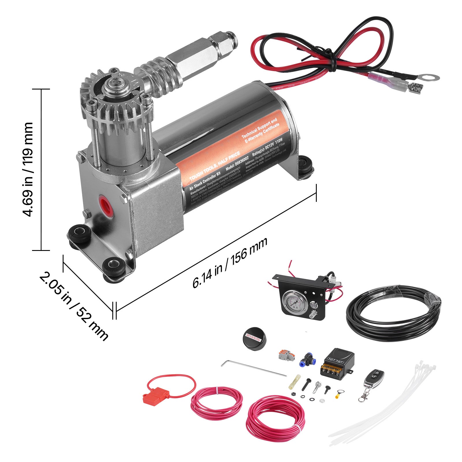 Air Shock Controller Kit 12V 100PSI On Board Air Compressor System Single Path