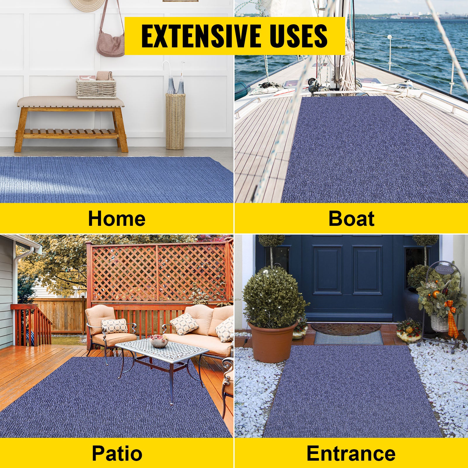 Deep Blue Marine Carpet 6 ft x 13.1 ft Marine Carpeting Marine Grade Carpet for Boats with Waterproof Back Outdoor Rug for Patio Porch Deck Garage Outdoor Area Rug Runner Non-Slide Porch Rug