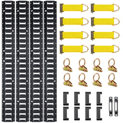 E Track Tie-Down Rail Kit, 30PCS 5FT E-Tracks Set Includes 4 Steel Rails & 2 Single Slot & 8 O Rings & 8 Tie-Offs w/D-Ring & 8 End Caps, Securing Accessories for Cargo, Motorcycles, and Bikes