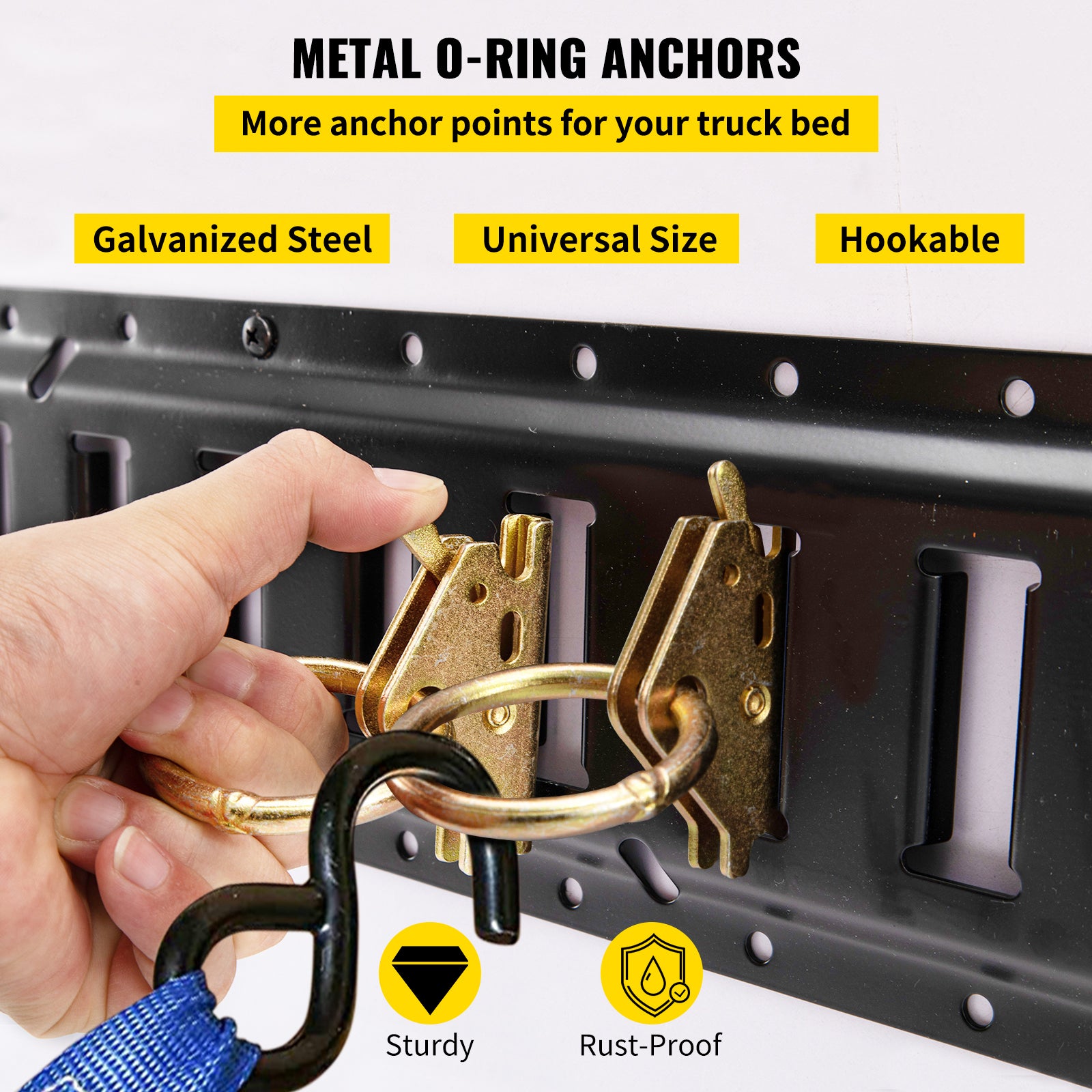 E Track Tie-Down Rail Kit, 30PCS 5FT E-Tracks Set Includes 4 Steel Rails & 2 Single Slot & 8 O Rings & 8 Tie-Offs w/D-Ring & 8 End Caps, Securing Accessories for Cargo, Motorcycles, and Bikes
