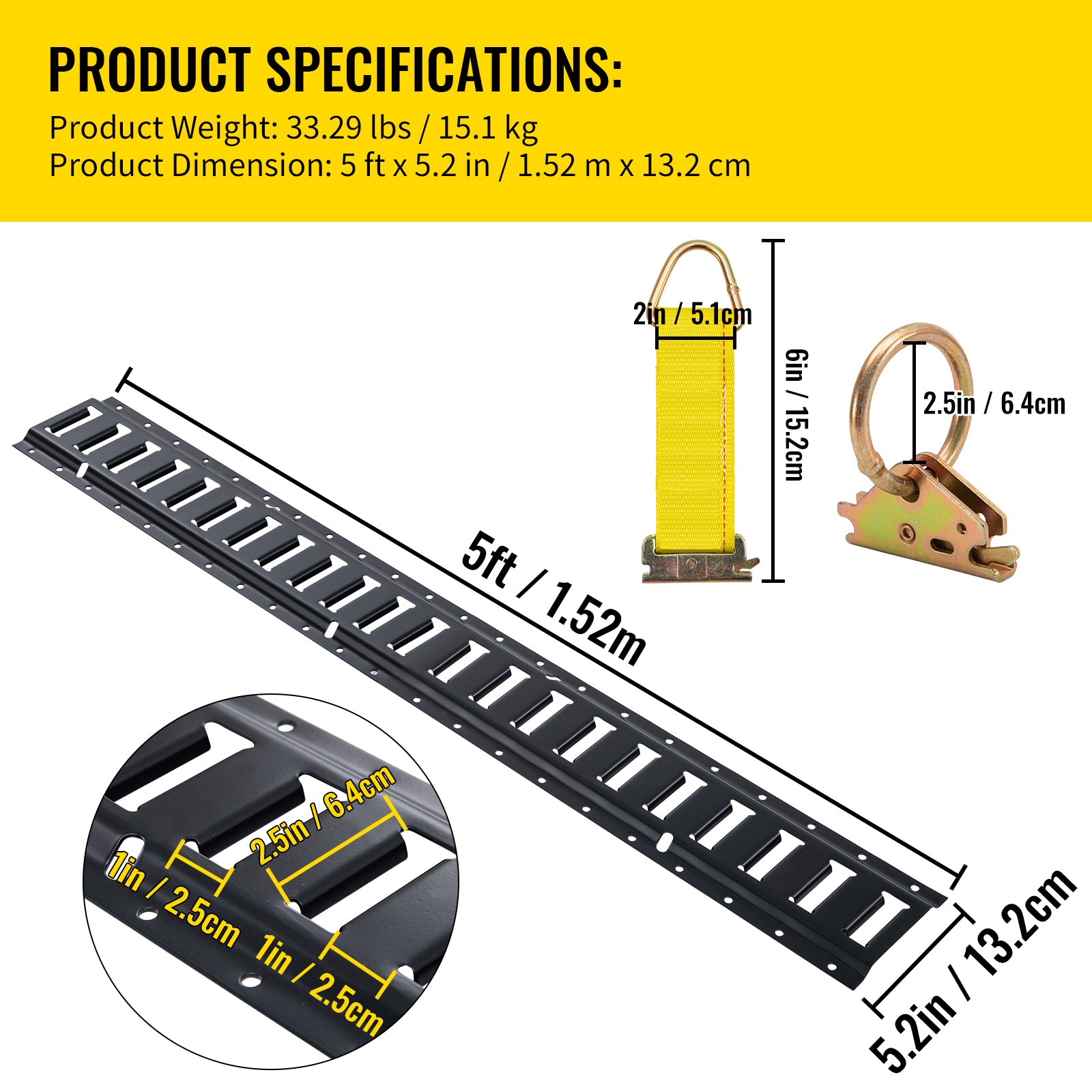 E Track Tie-Down Rail Kit, 30PCS 5FT E-Tracks Set Includes 4 Steel Rails & 2 Single Slot & 8 O Rings & 8 Tie-Offs w/D-Ring & 8 End Caps, Securing Accessories for Cargo, Motorcycles, and Bikes