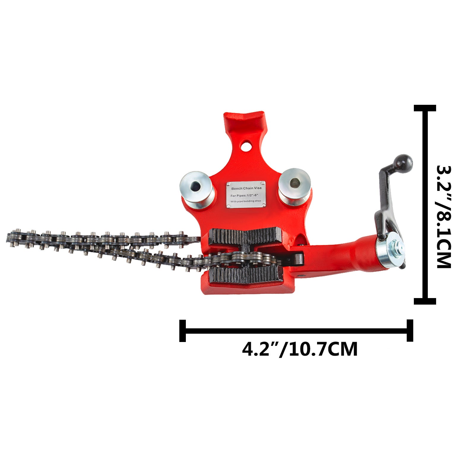 Screw Bench Chain Vise 1/8 to 5-Inch Pipe Capacity, Heavy Duty Bench Chain Pipe Vise with Crank Handle, Neoprene-Coated Jaw, Cast Iron Material Ideal for a Variety of Pipes
