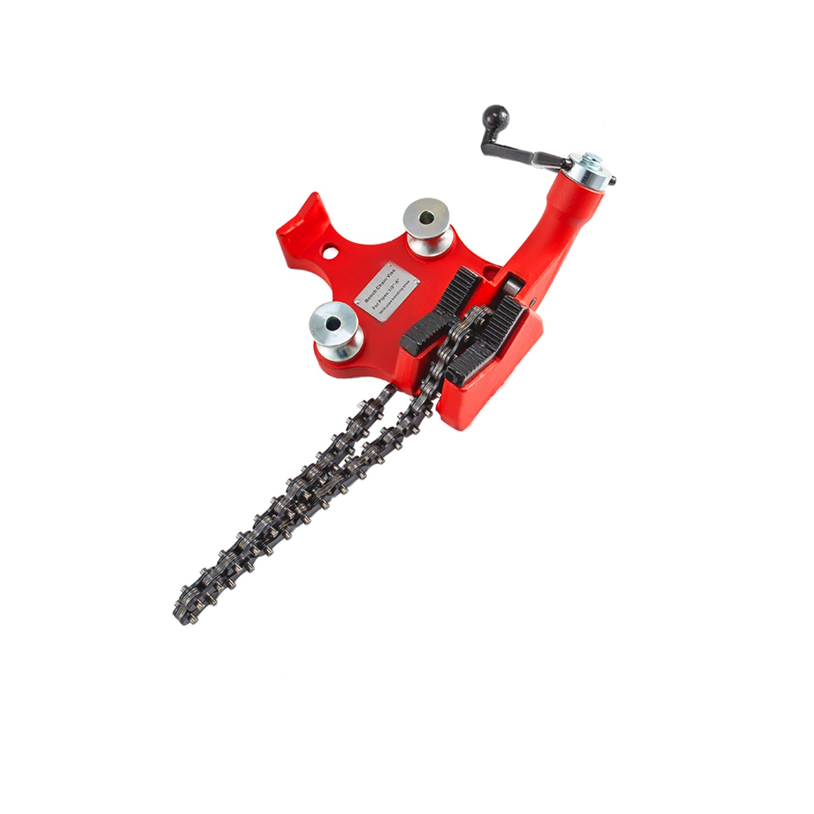 Screw Bench Chain Vise 1/8 to 5-Inch Pipe Capacity, Heavy Duty Bench Chain Pipe Vise with Crank Handle, Neoprene-Coated Jaw, Cast Iron Material Ideal for a Variety of Pipes