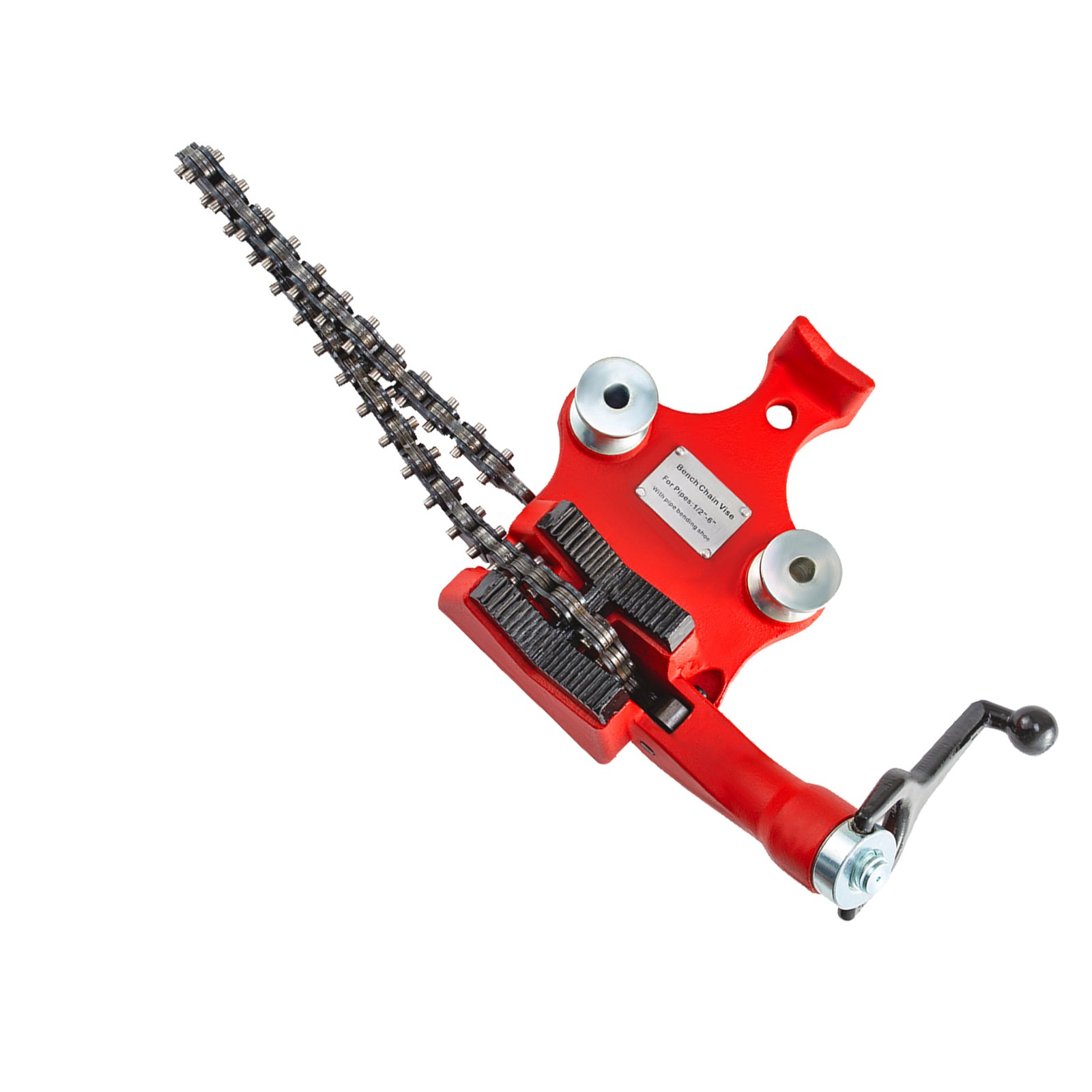 Screw Bench Chain Vise 1/8 to 5-Inch Pipe Capacity, Heavy Duty Bench Chain Pipe Vise with Crank Handle, Neoprene-Coated Jaw, Cast Iron Material Ideal for a Variety of Pipes