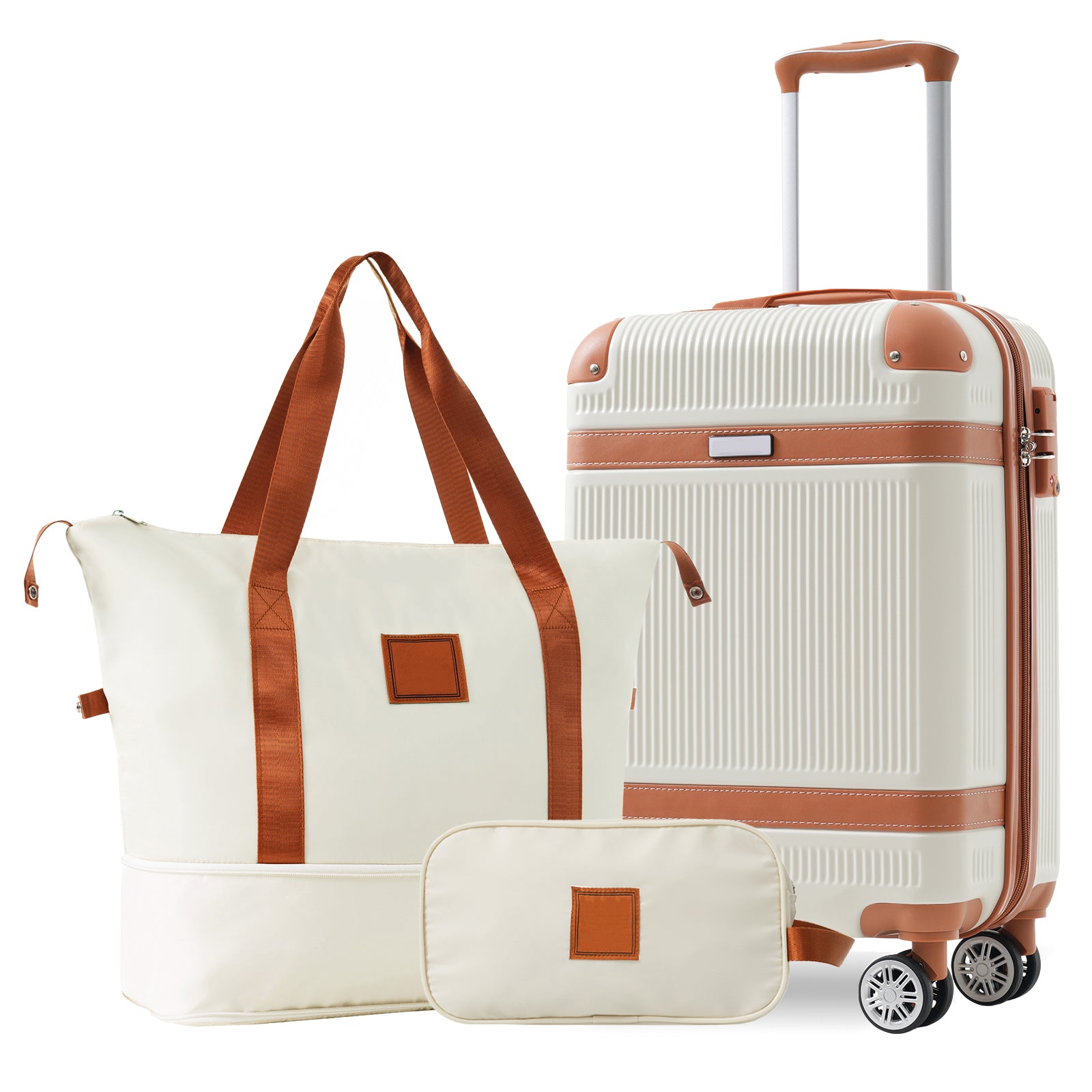 Hardshell Luggage Set 3-Piece, 20 Inch Carry-On Suitcase with Spinner Wheels TSA Lock, Lightweight Durable ABS for Travel Business, Cream