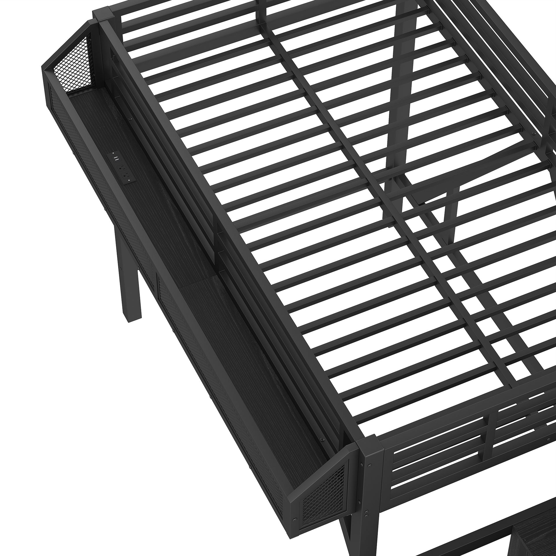 Twin XL Loft Bed with Storage Stairs, Shelves and Built-in Wardrobe, Metal Loft Bed Frame with USB Ports and LED Lights, Noise-reduced Design, Black
