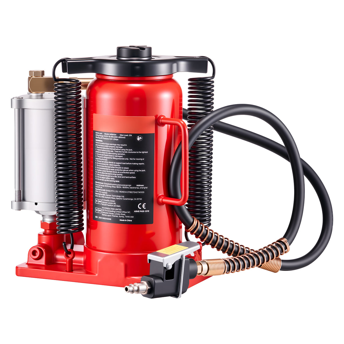 Air Hydraulic Bottle Jack, 20 Ton (44092 lbs) Capacity, 10.2-19.5 Inch Lifting Range, Pneumatic/Manual Heavy Duty Welded Bottle Jack with Pump for Car, SUV, Pickup, Truck, RV, Auto Repair, Red