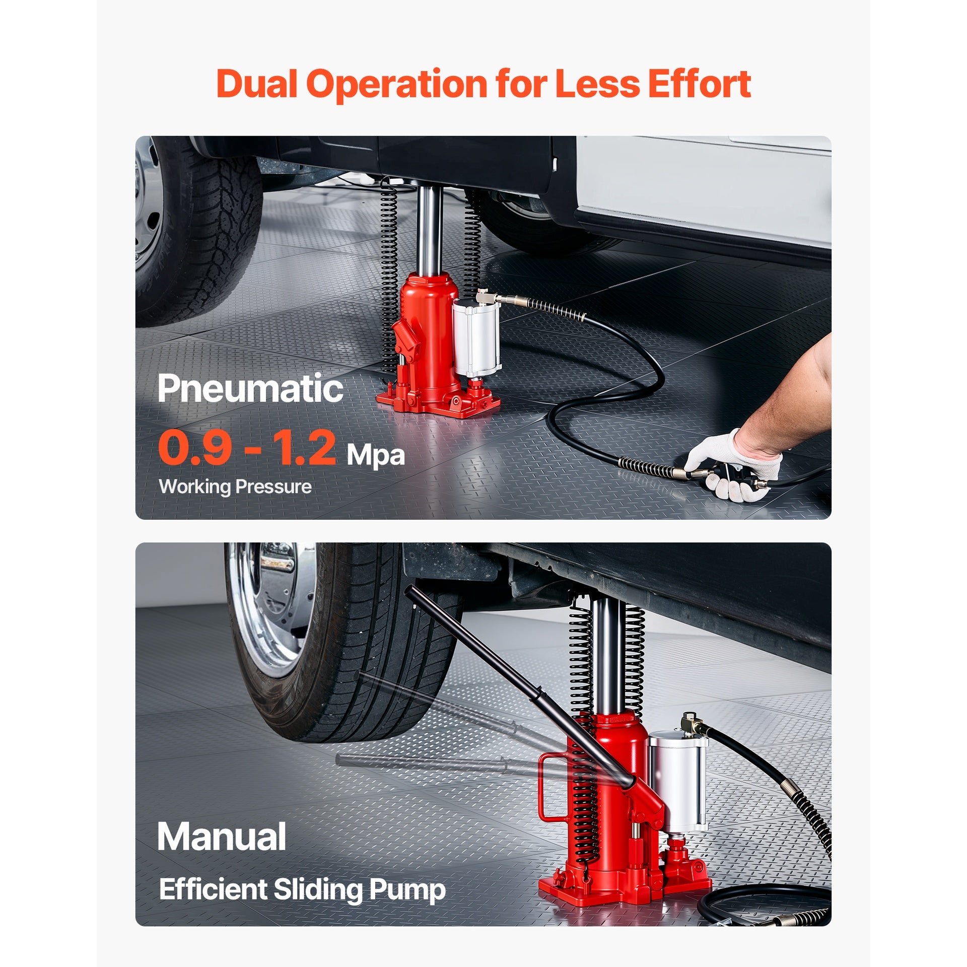 Air Hydraulic Bottle Jack, 20 Ton (44092 lbs) Capacity, 10.2-19.5 Inch Lifting Range, Pneumatic/Manual Heavy Duty Welded Bottle Jack with Pump for Car, SUV, Pickup, Truck, RV, Auto Repair, Red
