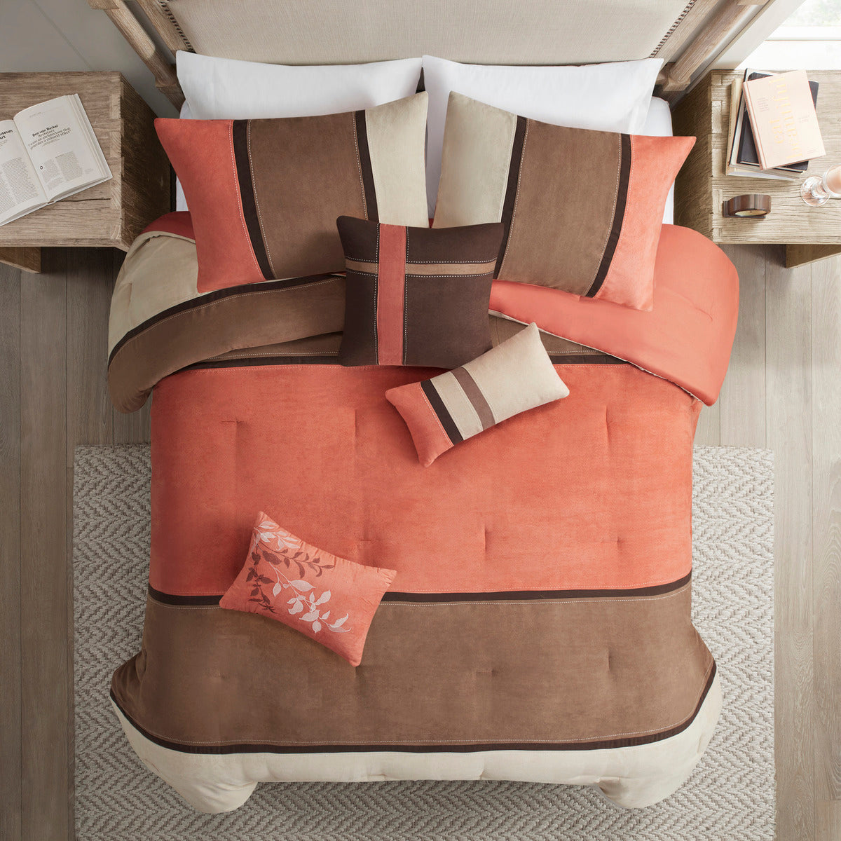 7 Piece Faux Suede Comforter Set Coral Queen