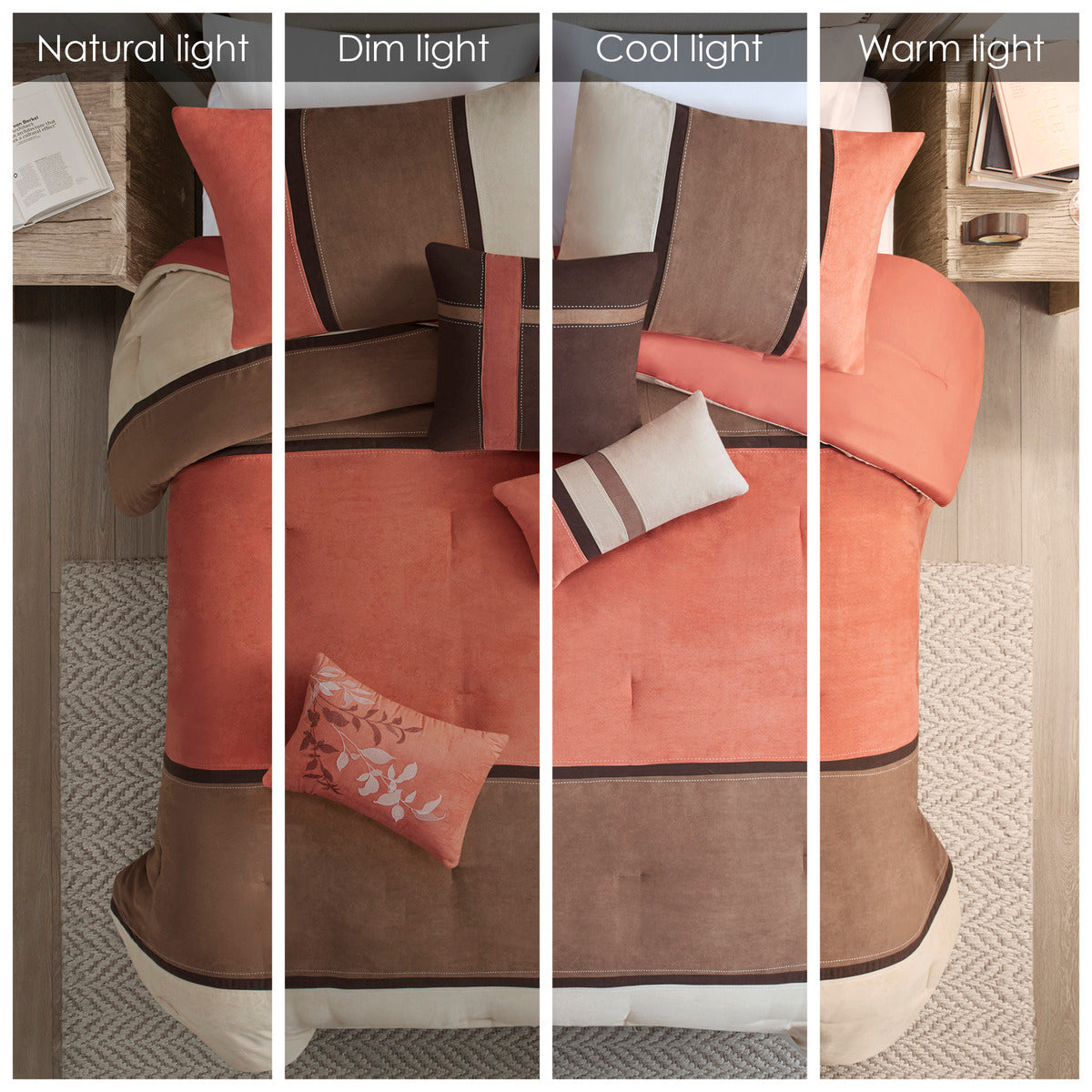 7 Piece Faux Suede Comforter Set Coral Queen