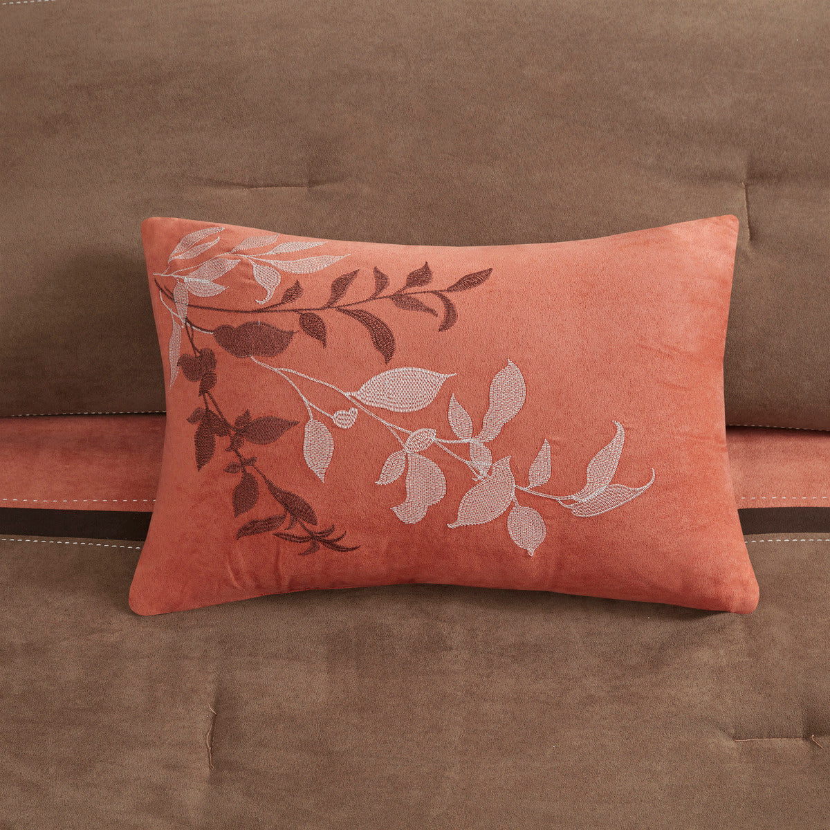 7 Piece Faux Suede Comforter Set Coral Queen