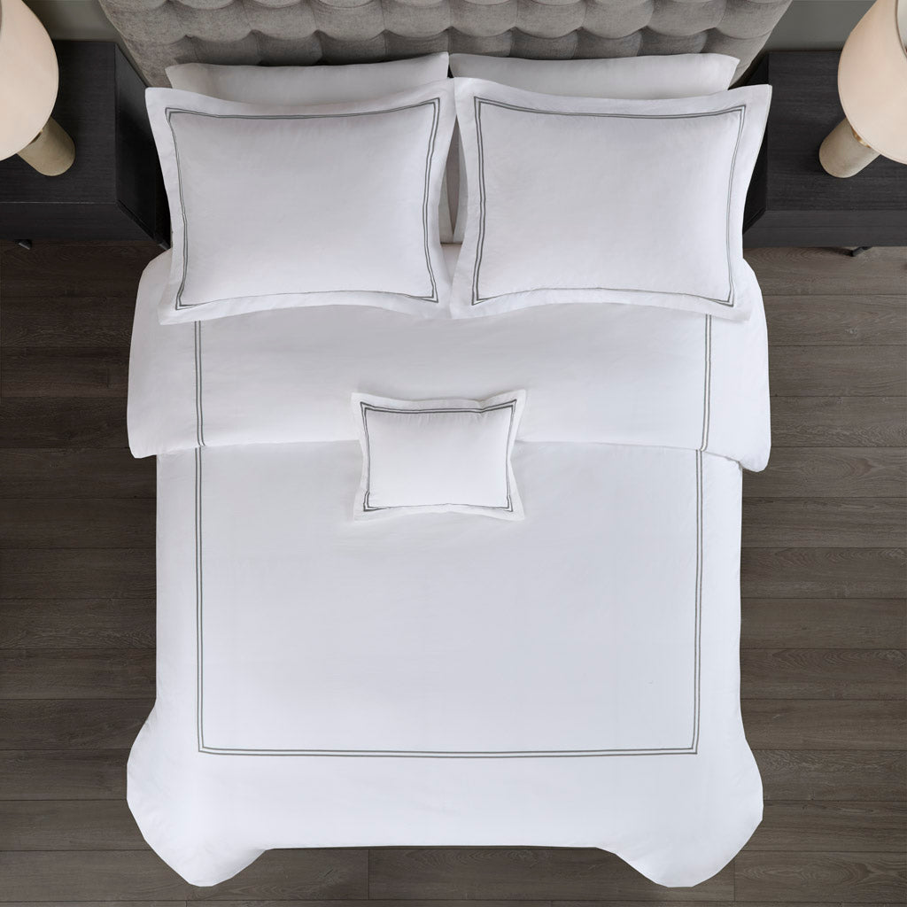 King/Cal King 100% Cotton Sateen Embroidered Comforter Set
