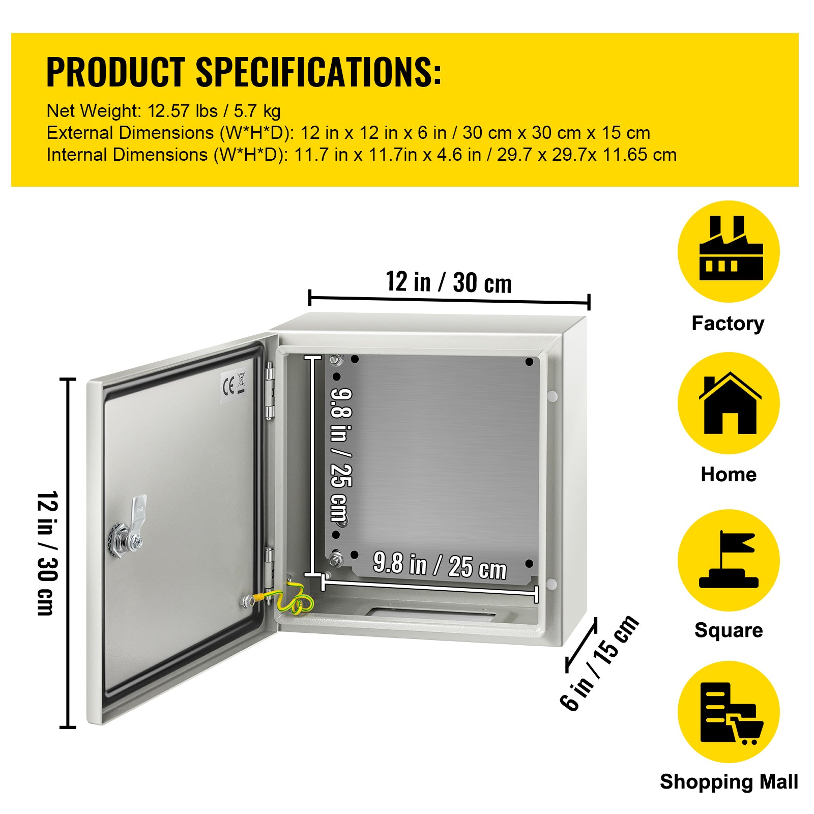 NEMA Steel Enclosure, 12 x 12 x 6'' NEMA 4X Steel Electrical Box, IP66 Waterproof & Dustproof, Outdoor/Indoor Electrical Junction Box, with Mounting Plate