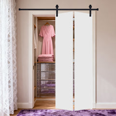 Modern flat panel bi-fold door 72 in. x 84 in. MDF White Barn Sliding Door With Hardware kit