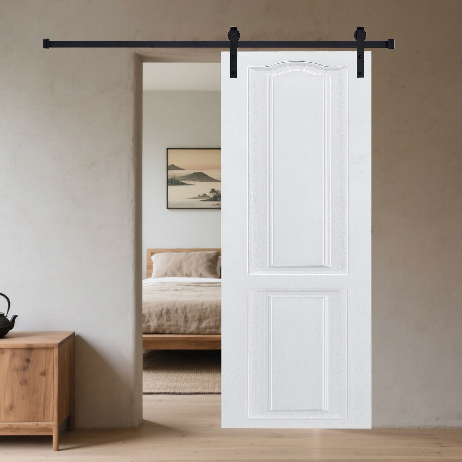 CNC crafted modern door 3/4" thick 22 in. x 80 in. MDF White Barn Sliding Door With Hardware kit