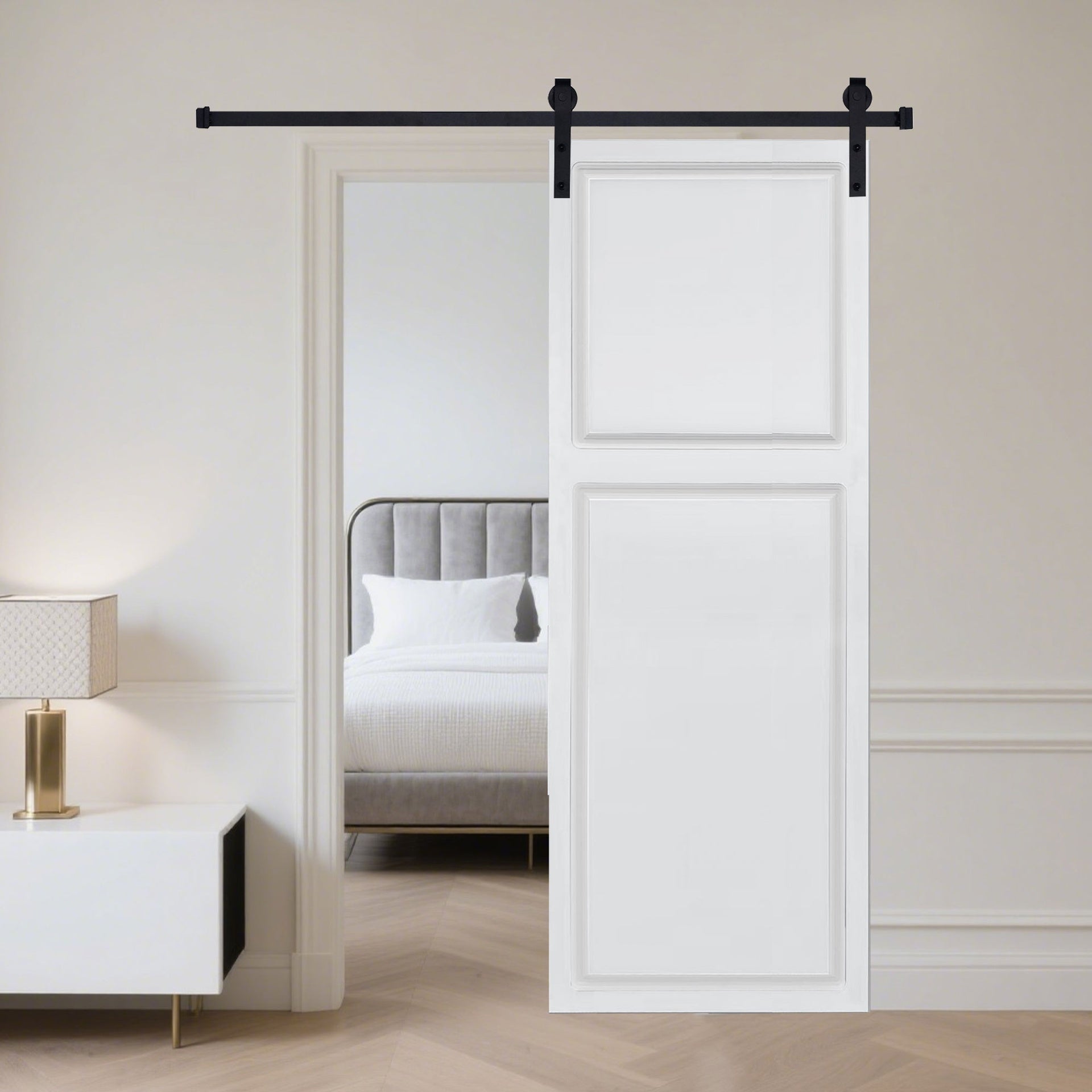 2-Panel Cottage style  door 3/4" thick 15 in. x 80 in. MDF White Barn Sliding Door With Hardware kit