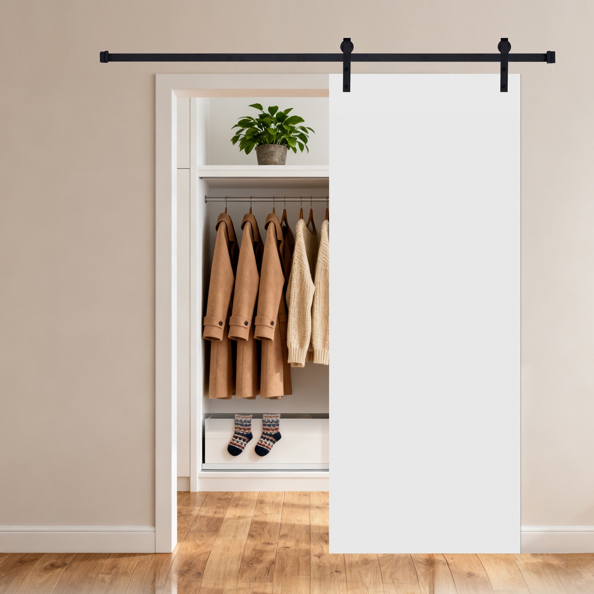 18Double Modern flat panel  16 in. x 84 in. MDF White Barn Sliding Door With Hardware kit
