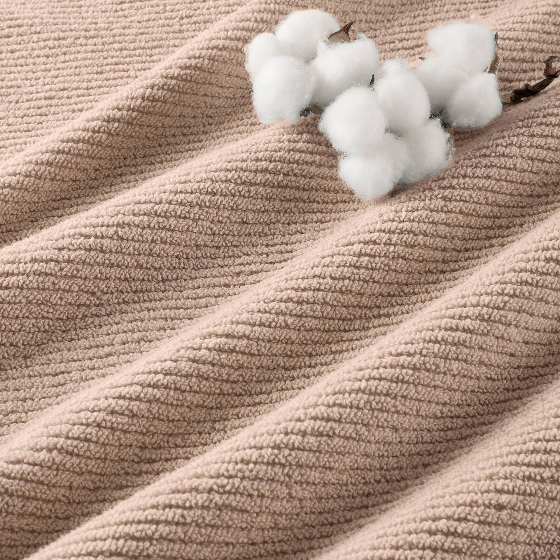 6-Piece 100% Cotton Quick Dry Diagonal Ribbed 6pcs Towel Set, Beige