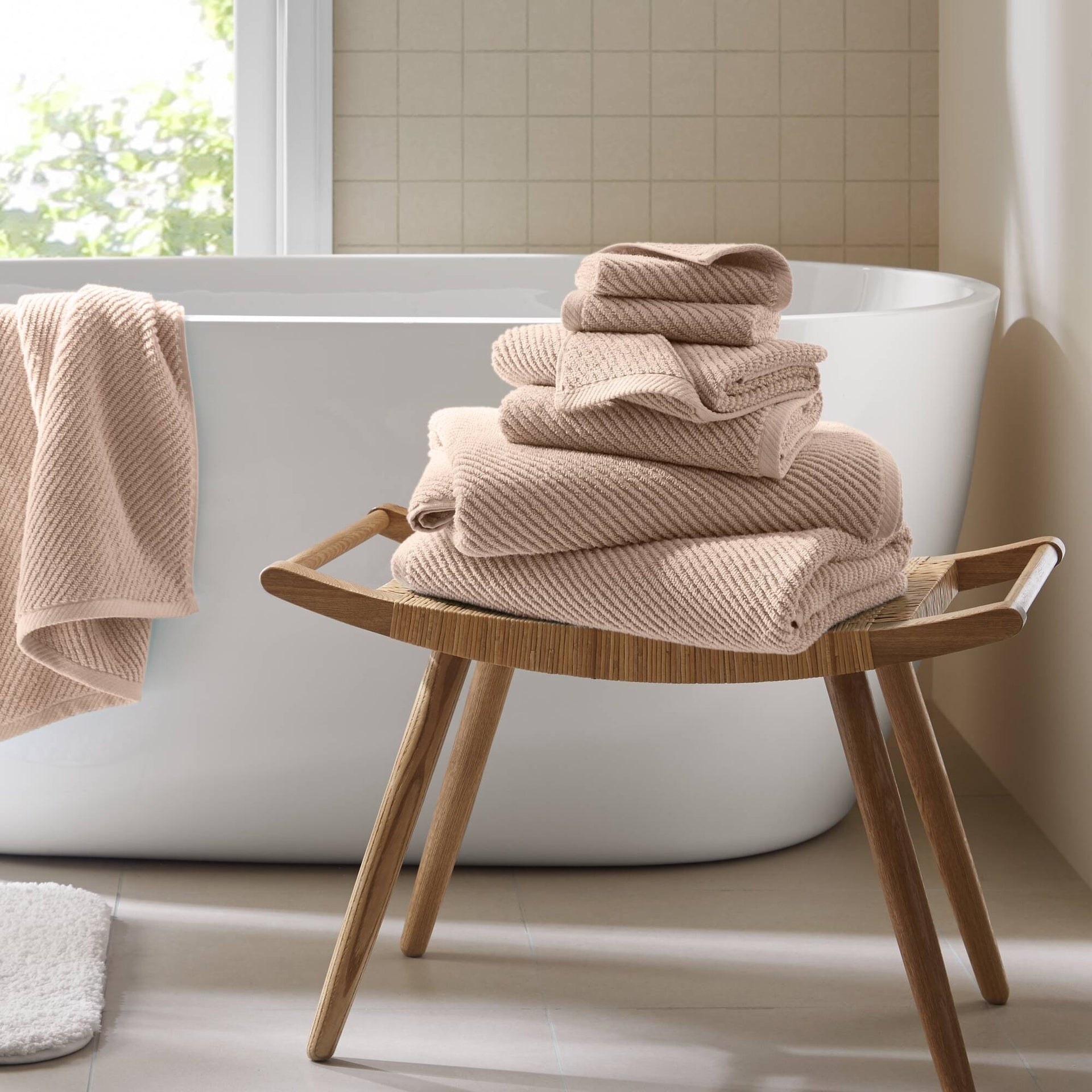 6-Piece 100% Cotton Quick Dry Diagonal Ribbed 6pcs Towel Set, Beige