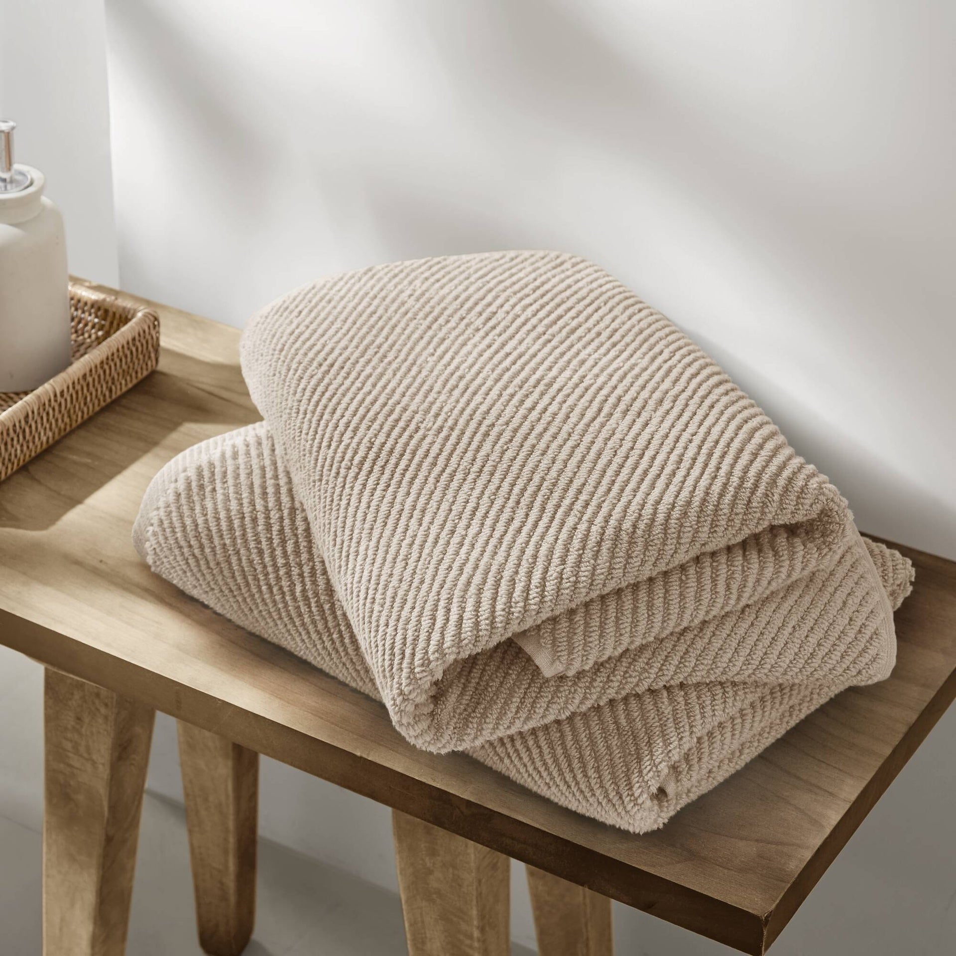6-Piece 100% Cotton Quick Dry Diagonal Ribbed 6pcs Towel Set, Beige
