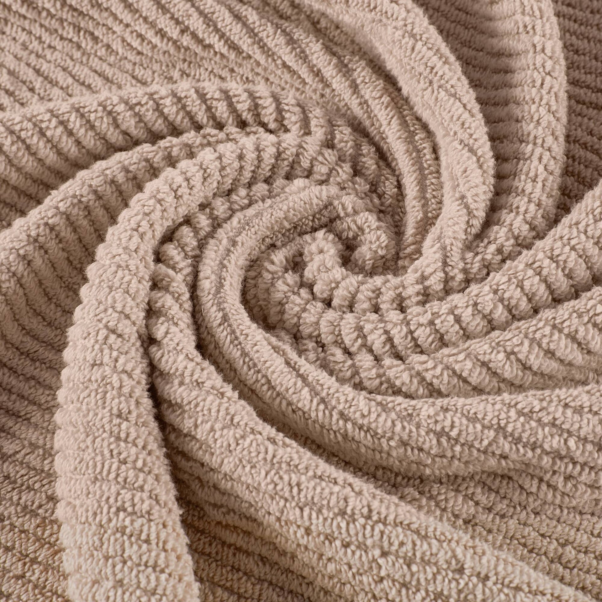 6-Piece 100% Cotton Quick Dry Diagonal Ribbed 6pcs Towel Set, Beige