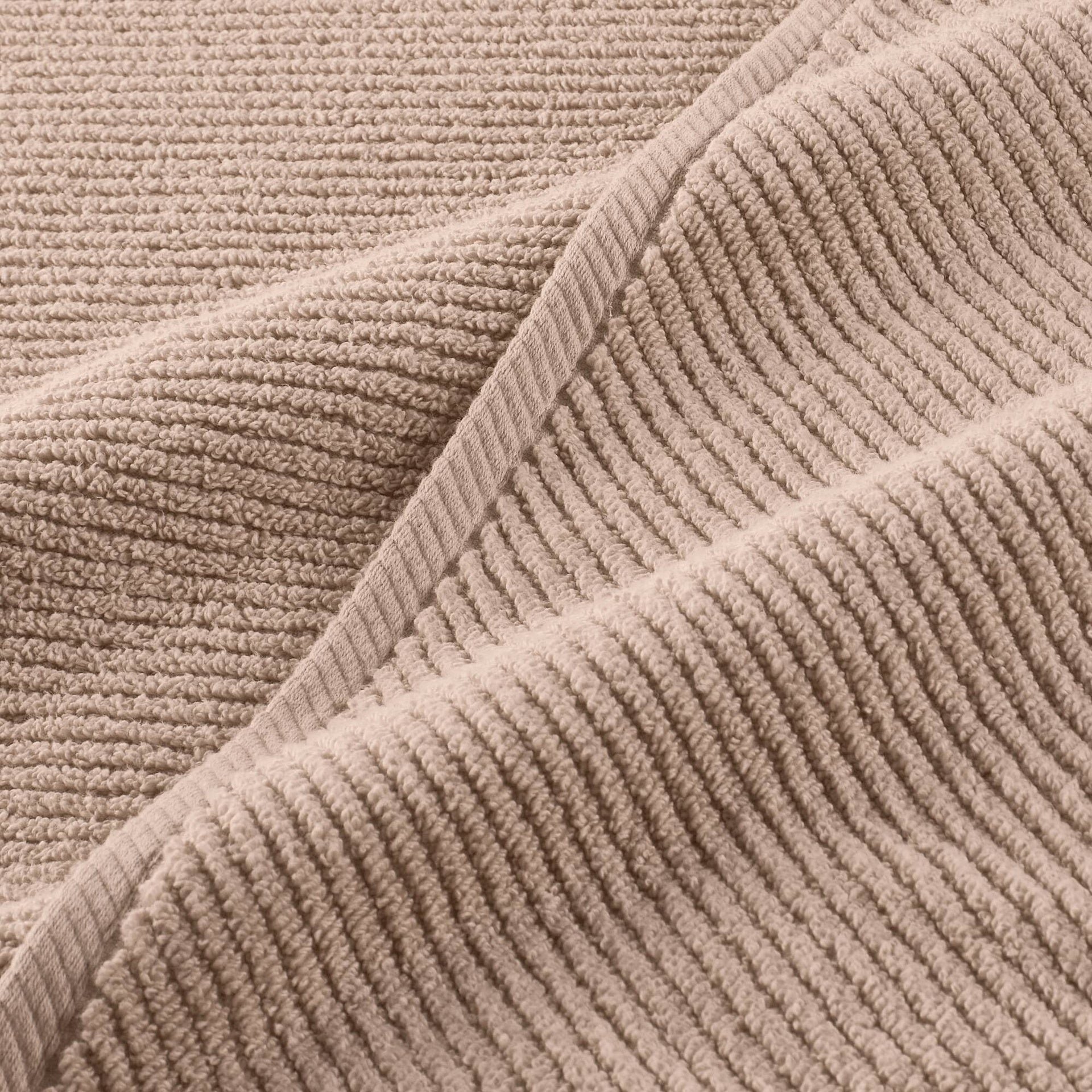 6-Piece 100% Cotton Quick Dry Diagonal Ribbed 6pcs Towel Set, Beige