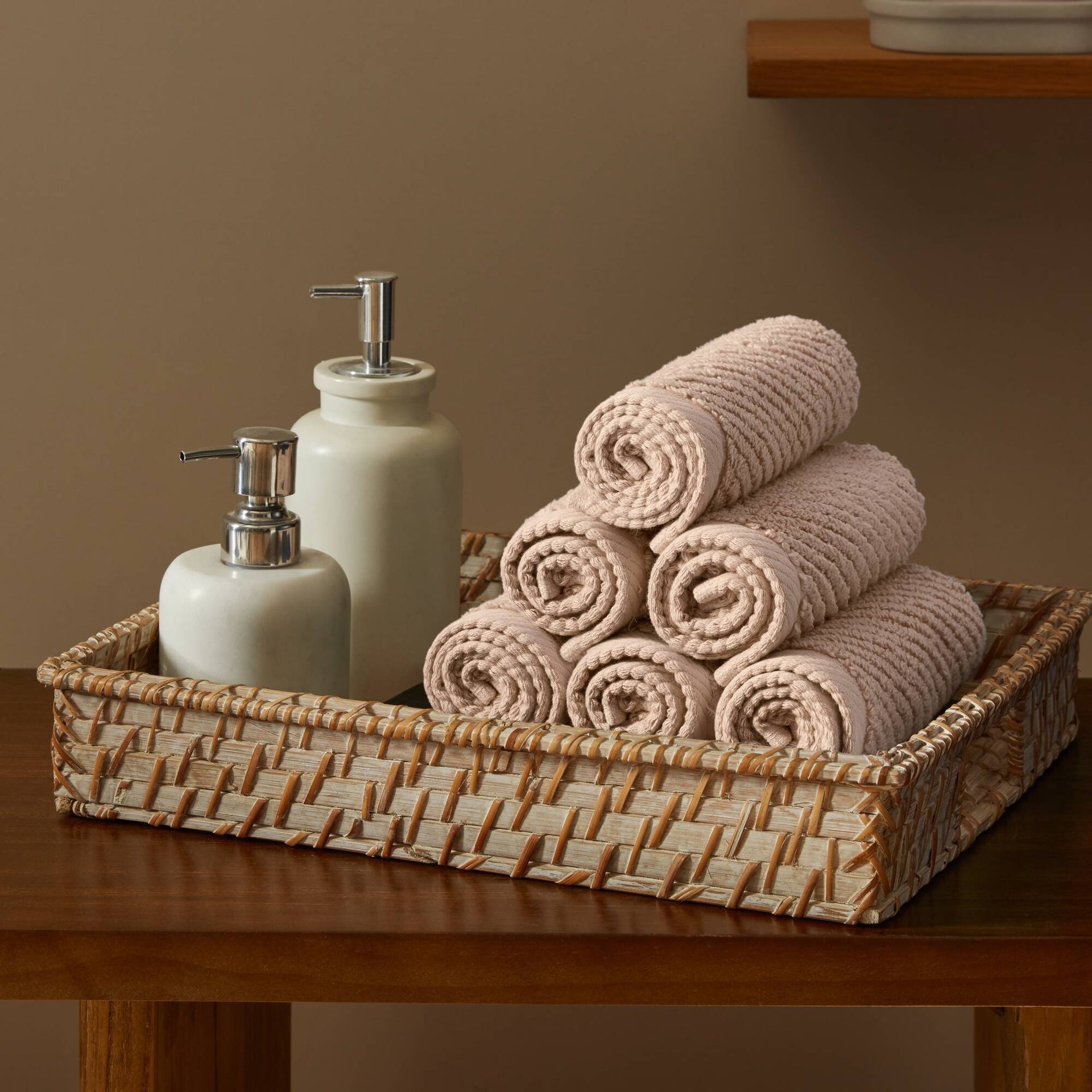 6-Piece 100% Cotton Quick Dry Diagonal Ribbed 6pcs Towel Set, Beige