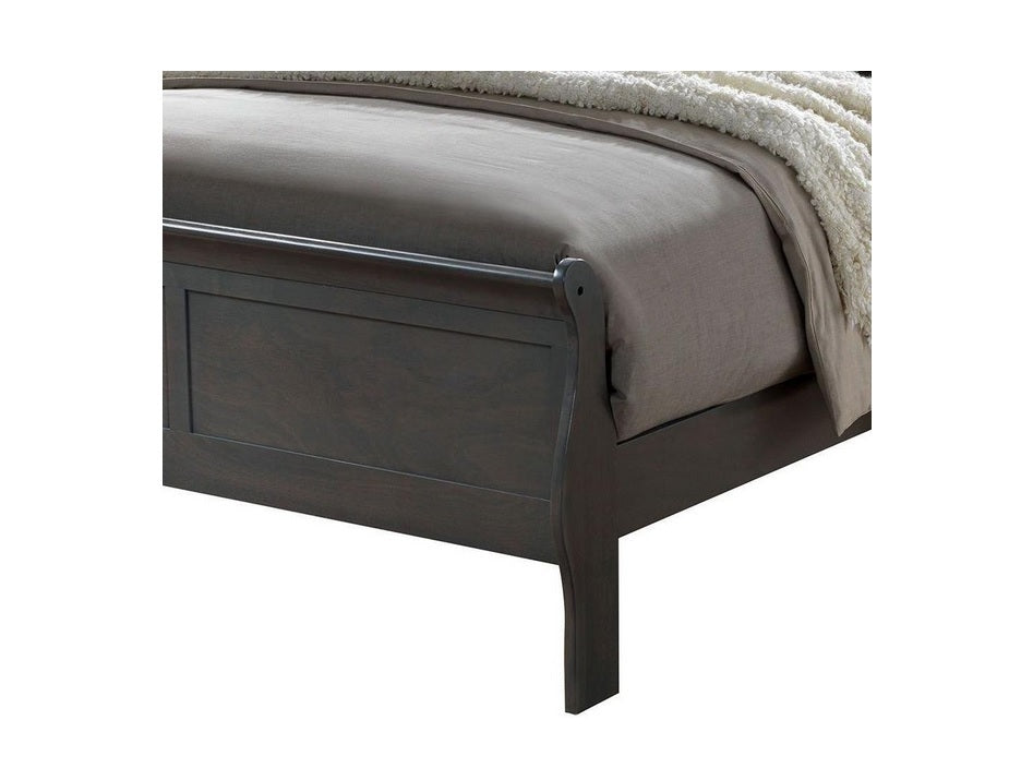 Classic Contemporary Queen Size Bed Gray Louis Phillipe Solidwood 1pc Bed Bedroom Sleigh Bed Furniture