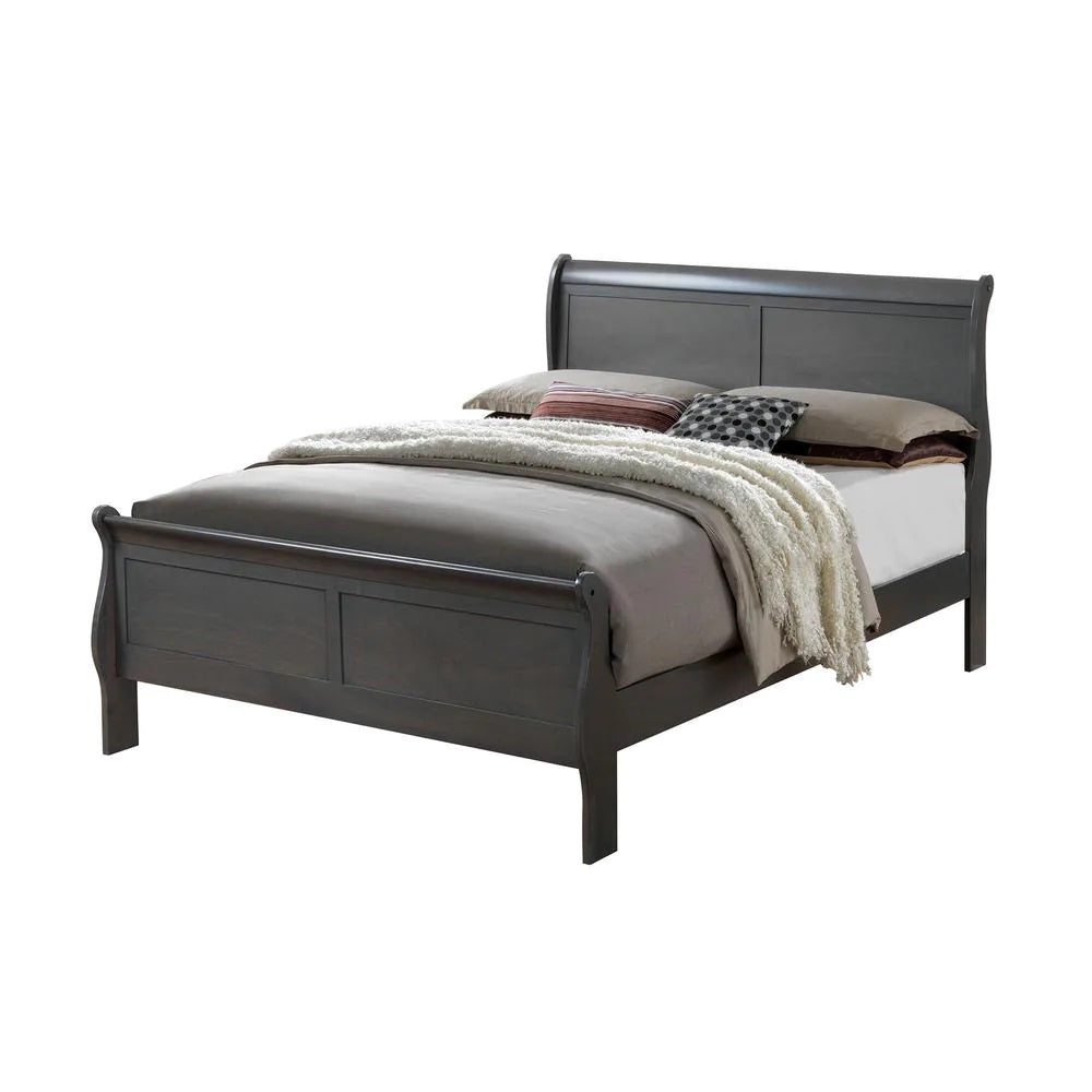 Classic Contemporary Queen Size Bed Gray Louis Phillipe Solidwood 1pc Bed Bedroom Sleigh Bed Furniture