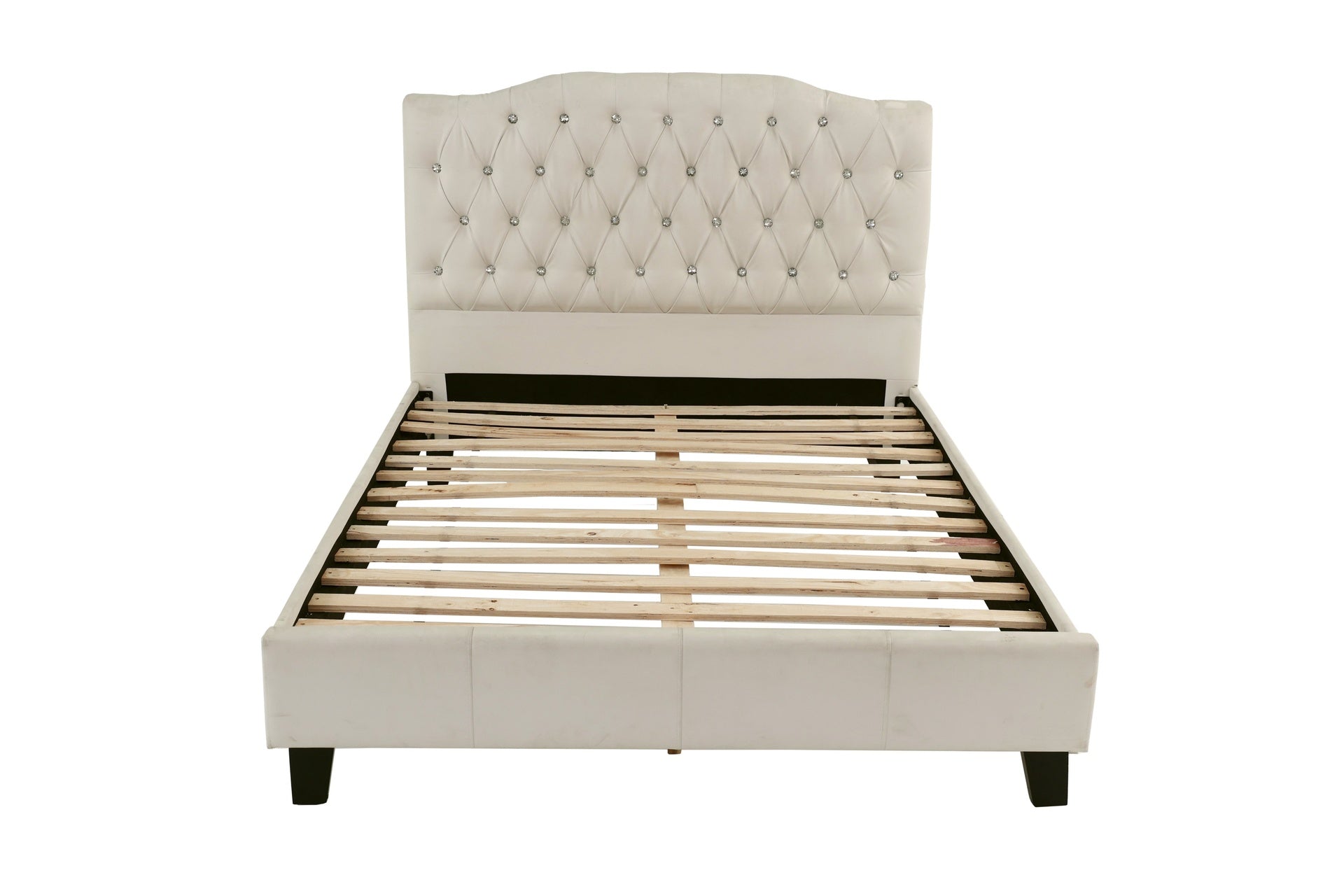 Gorgeous Off-White / Beige Faux Leather Full Size Bed 1pc Bedframe Modern Tufted Upholstered Headboard Bedroom Furniture
