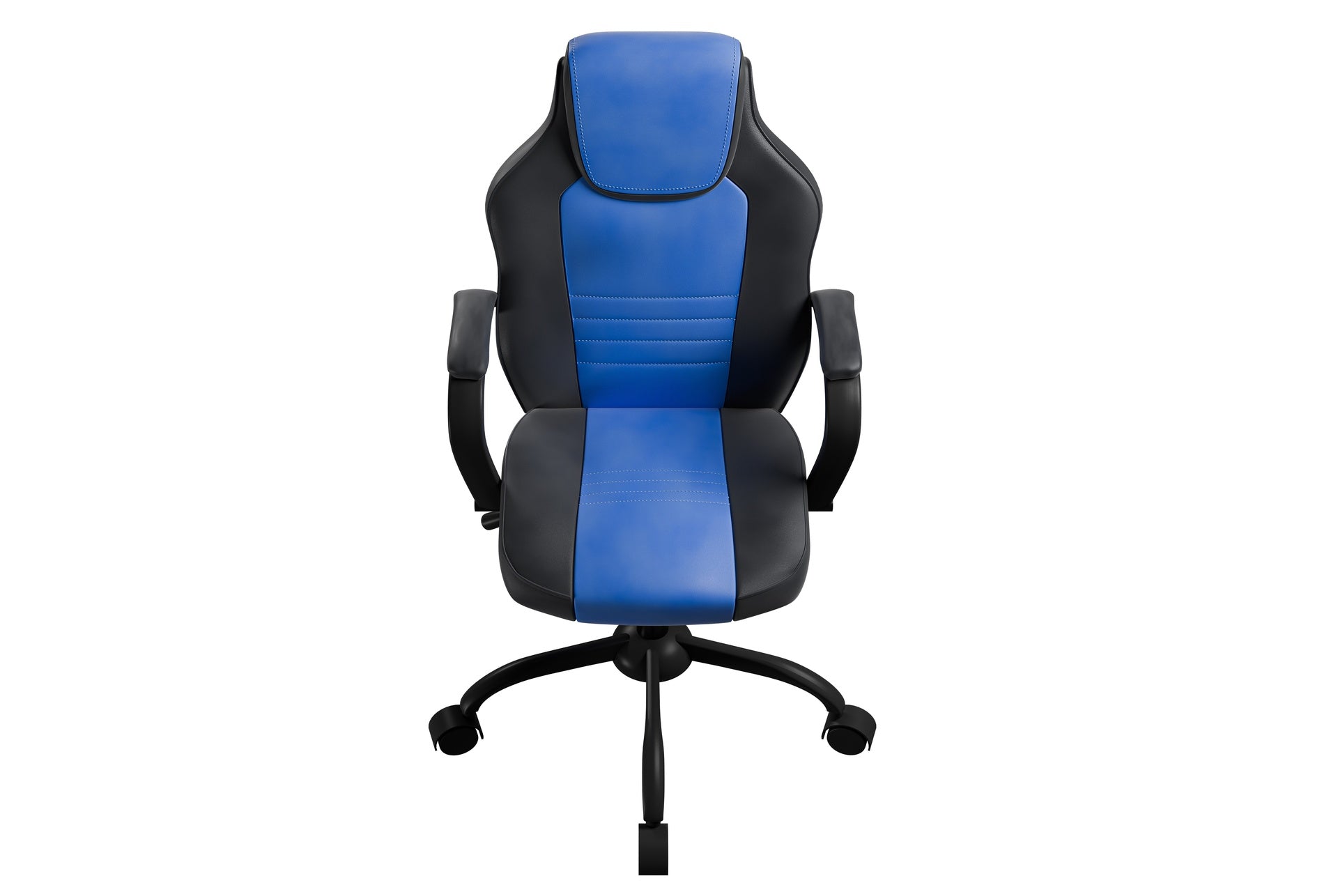 Gaming Office Chair Blue And Black Faux Leather 1pc Chairs Casters Plush Padded Chair w Arms Comfortable Modern Stylish