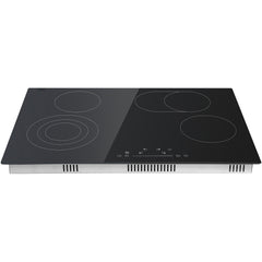 Built in Electric Stove Top, 30.3 x 20.5 inch 4 Burners, 240V Glass Radiant Cooktop with Sensor Touch Control, Timer & Child Lock Included, 9 Power Levels for Simmer Steam Slow Cook Fry