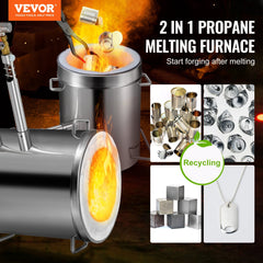 Propane Melting Furnace Kit, 12KG Large Capacity Foundry Home Kilns,Stainless Steel Smelter,  Blacksmithing Forge with Crucible an Tongs Kiln, For Metal Scrap Recycle, Gold Copper Silver Casting