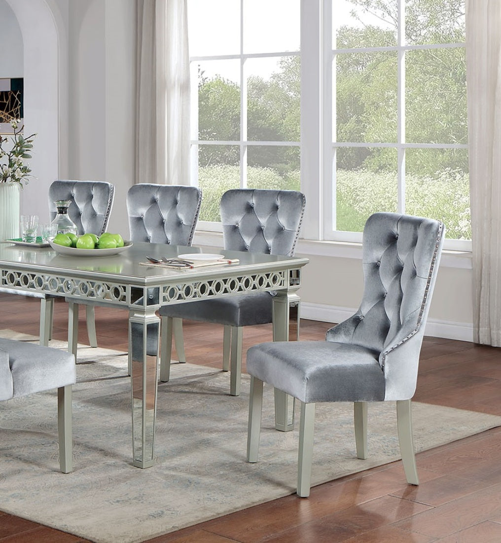 Glam Dark Gray Flannelette 2pcs Side Chairs Acrylic Tufted Upholstered Dining Chairs Wingback Design