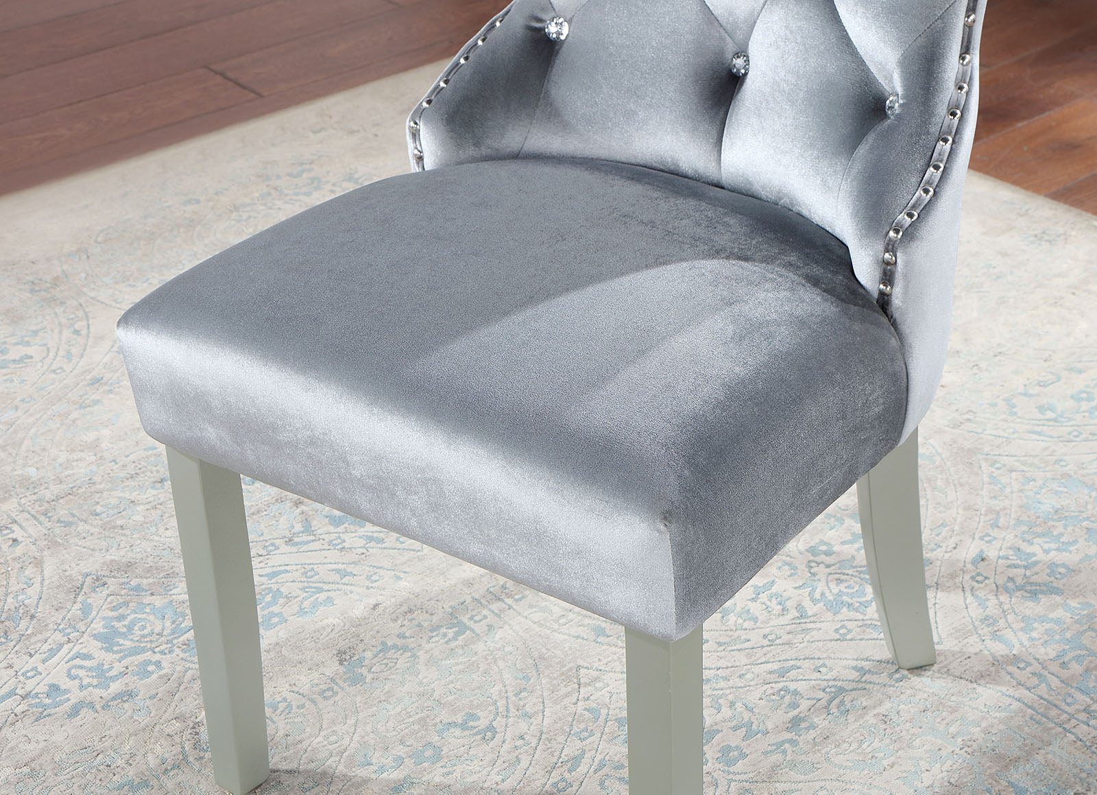 Glam Dark Gray Flannelette 2pcs Side Chairs Acrylic Tufted Upholstered Dining Chairs Wingback Design
