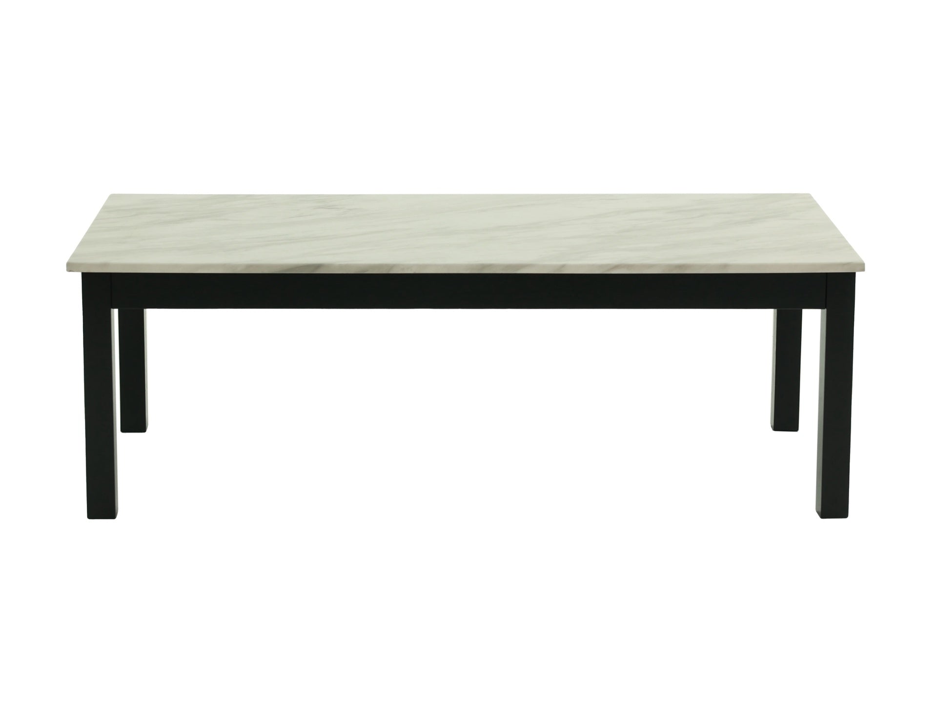 Majestic Beautiful White Faux Marble Top 1x Coffee Table and 2x End Tables 3pc Coffee Table Set Black Legs Living Room Furniture