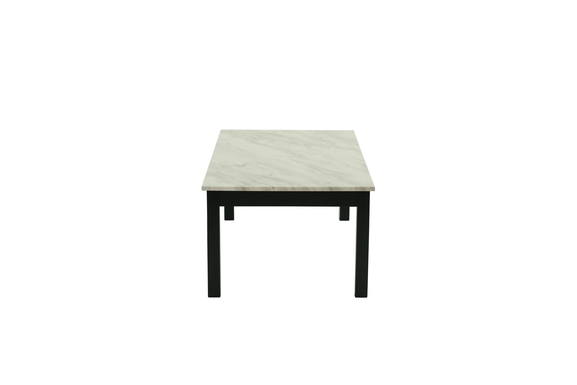 Majestic Beautiful White Faux Marble Top 1x Coffee Table and 2x End Tables 3pc Coffee Table Set Black Legs Living Room Furniture