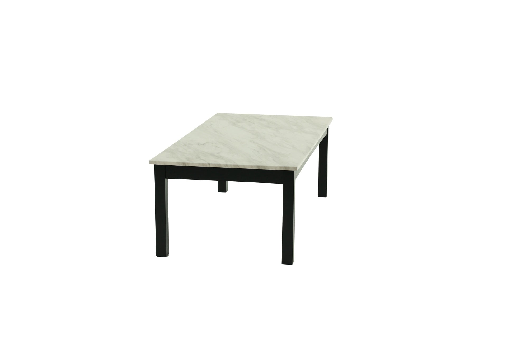 Majestic Beautiful White Faux Marble Top 1x Coffee Table and 2x End Tables 3pc Coffee Table Set Black Legs Living Room Furniture