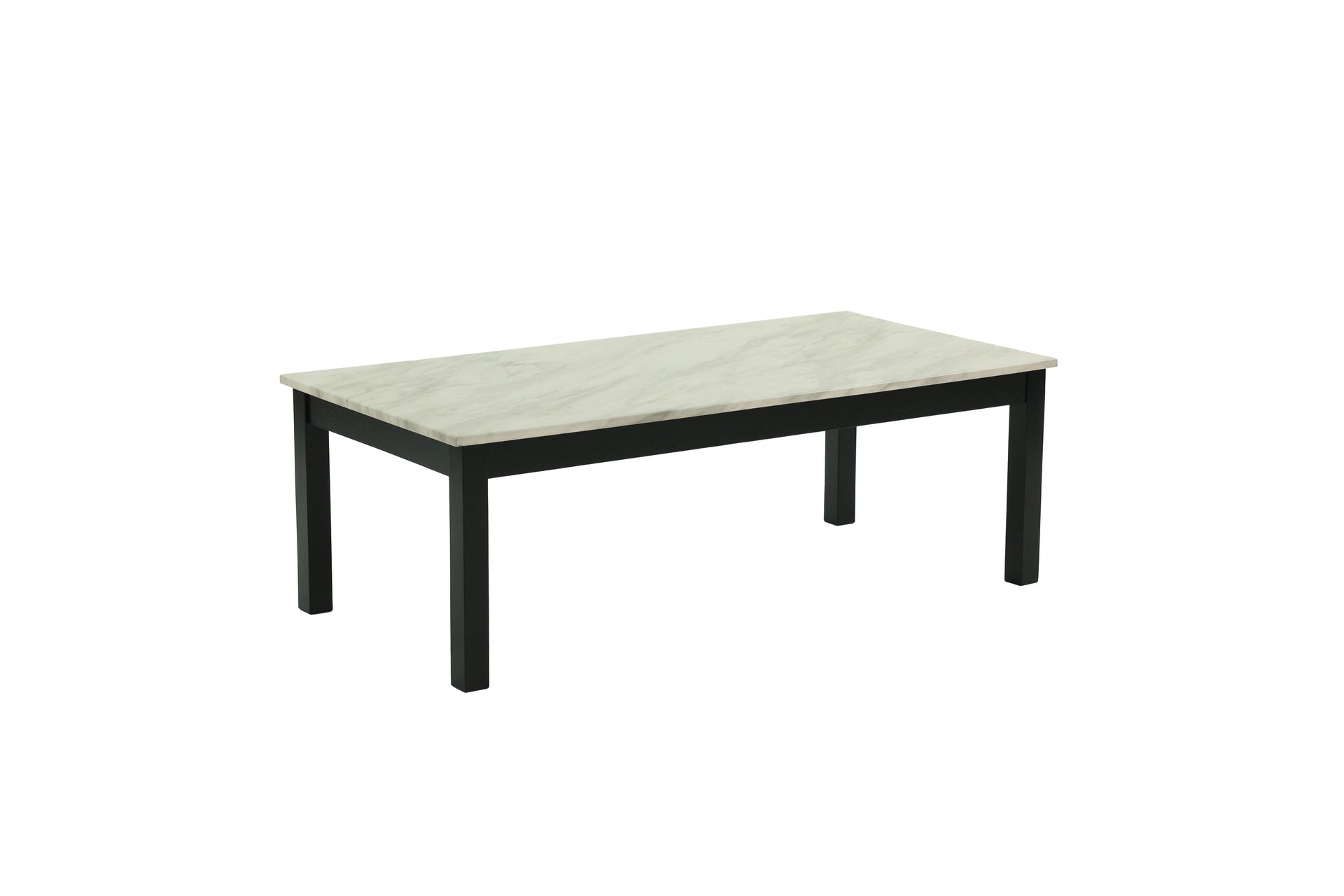 Majestic Beautiful White Faux Marble Top 1x Coffee Table and 2x End Tables 3pc Coffee Table Set Black Legs Living Room Furniture