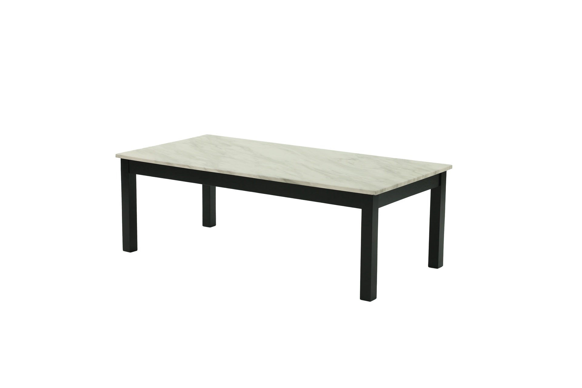 Majestic Beautiful White Faux Marble Top 1x Coffee Table and 2x End Tables 3pc Coffee Table Set Black Legs Living Room Furniture
