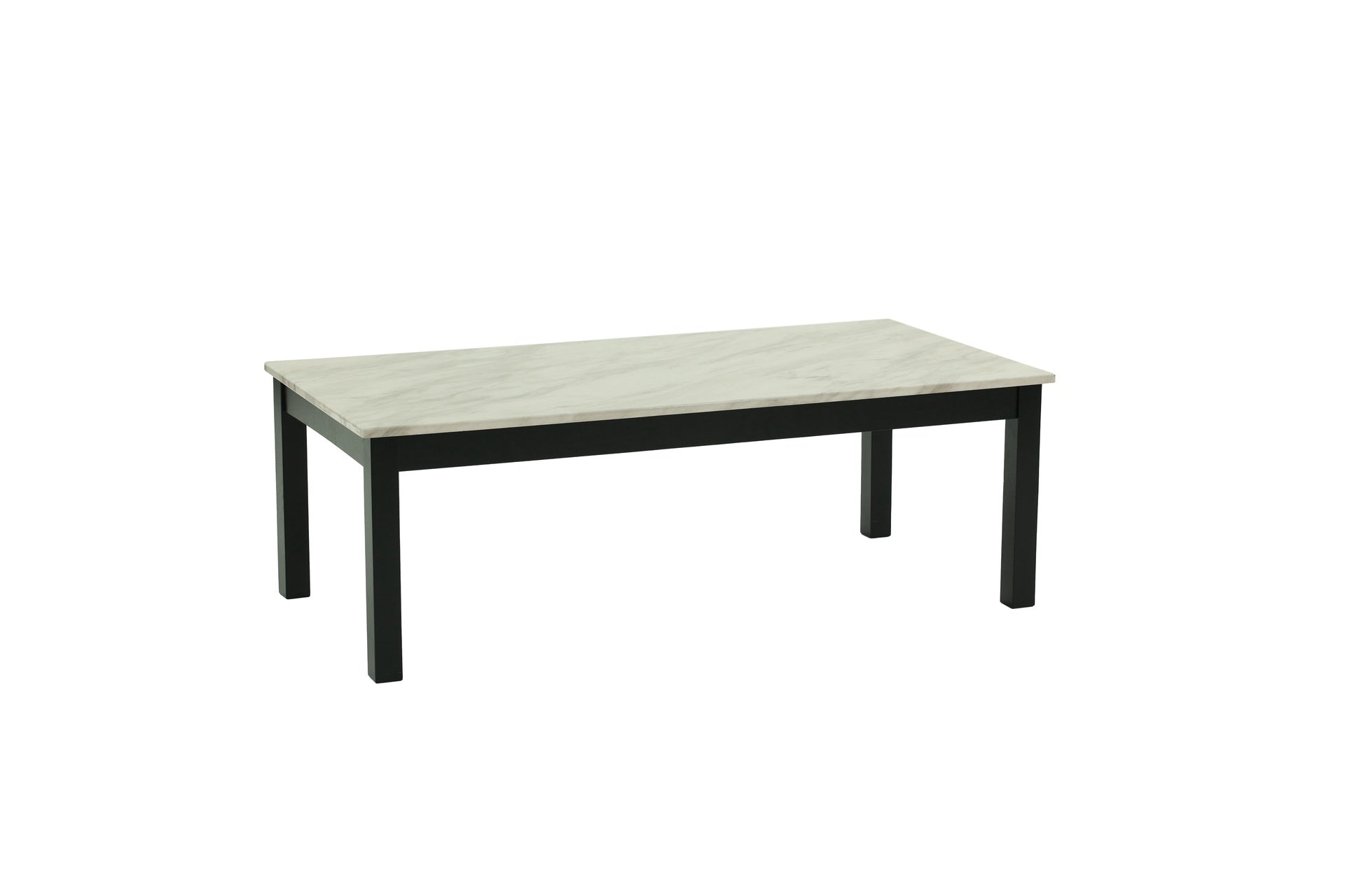 Majestic Beautiful White Faux Marble Top 1x Coffee Table and 2x End Tables 3pc Coffee Table Set Black Legs Living Room Furniture